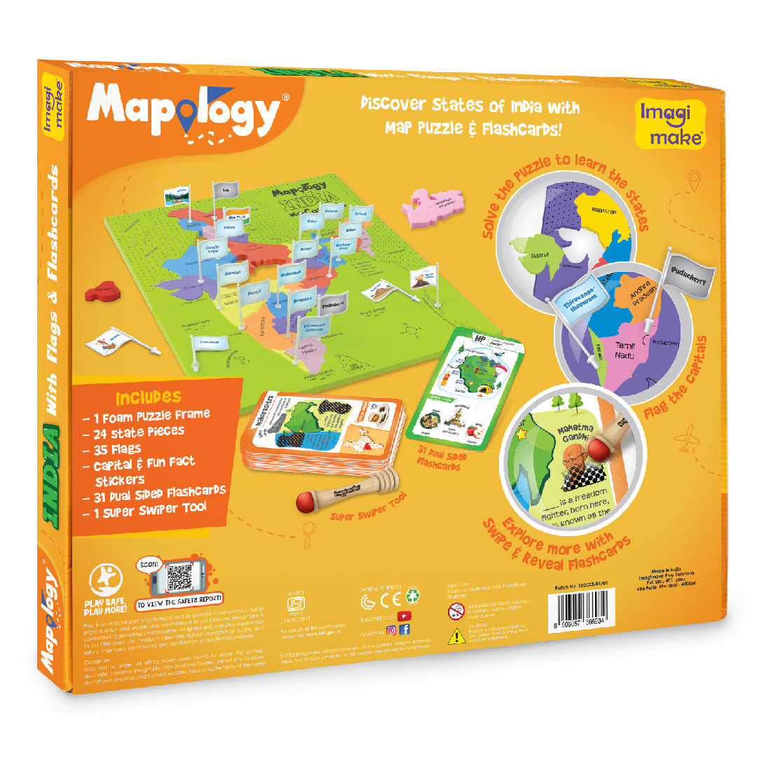 Imagimake Mapology India Flags puzzle harta cu steaguri si carduri