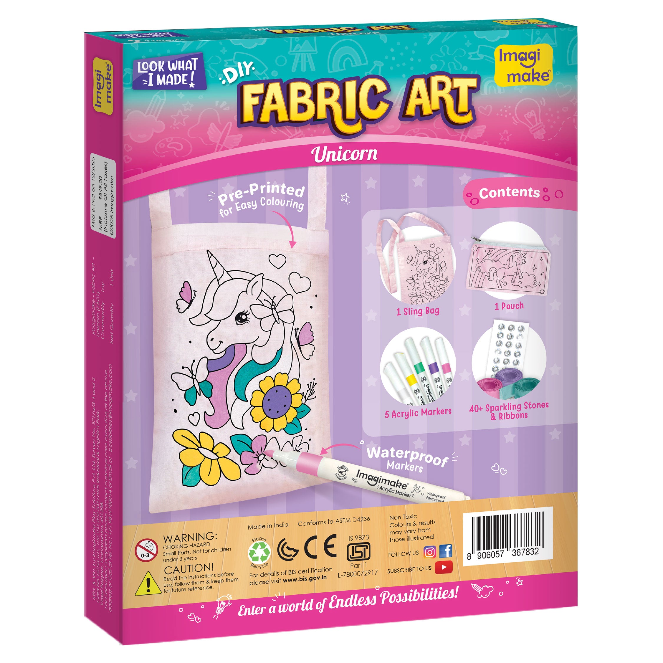 Imagimake Fabric Art Unicorn set pictura textile 5+ ani