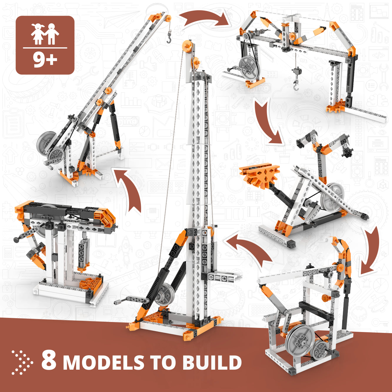 Engino Discovering STEM Pulley Drives set construcție 8 modele scripeți
