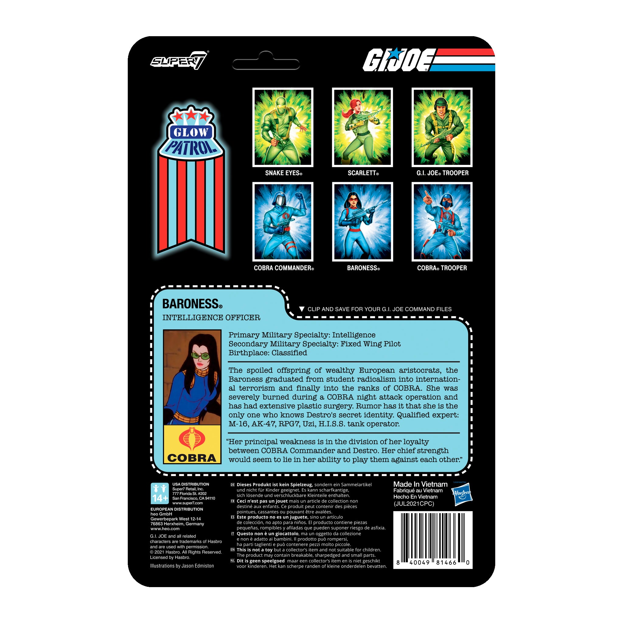 Super7 G.I. Joe ReAction Baroness figurina glow 9,5 cm