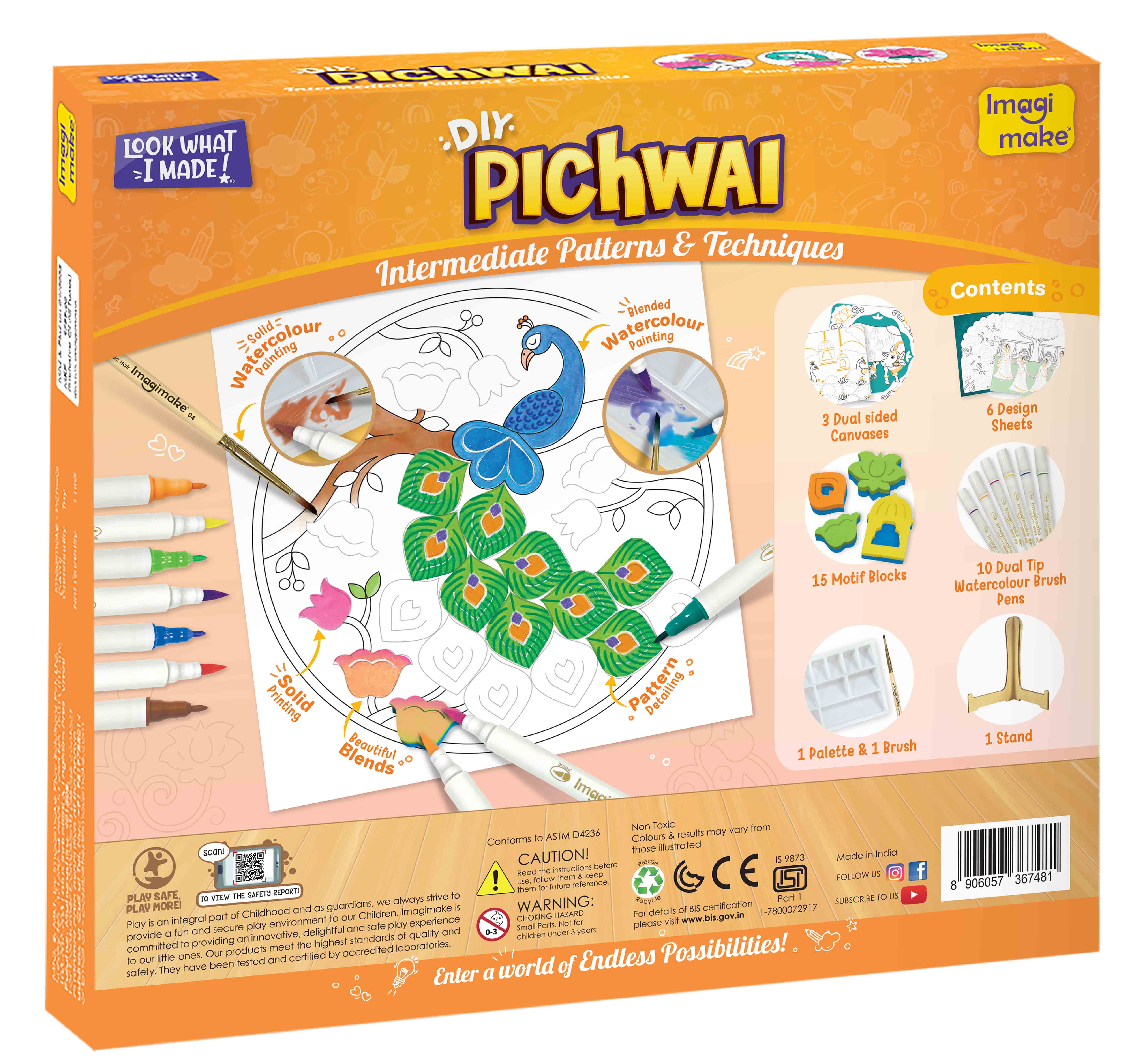 Imagimake DIY Pichwai Kit pictura 3 panze acuarela