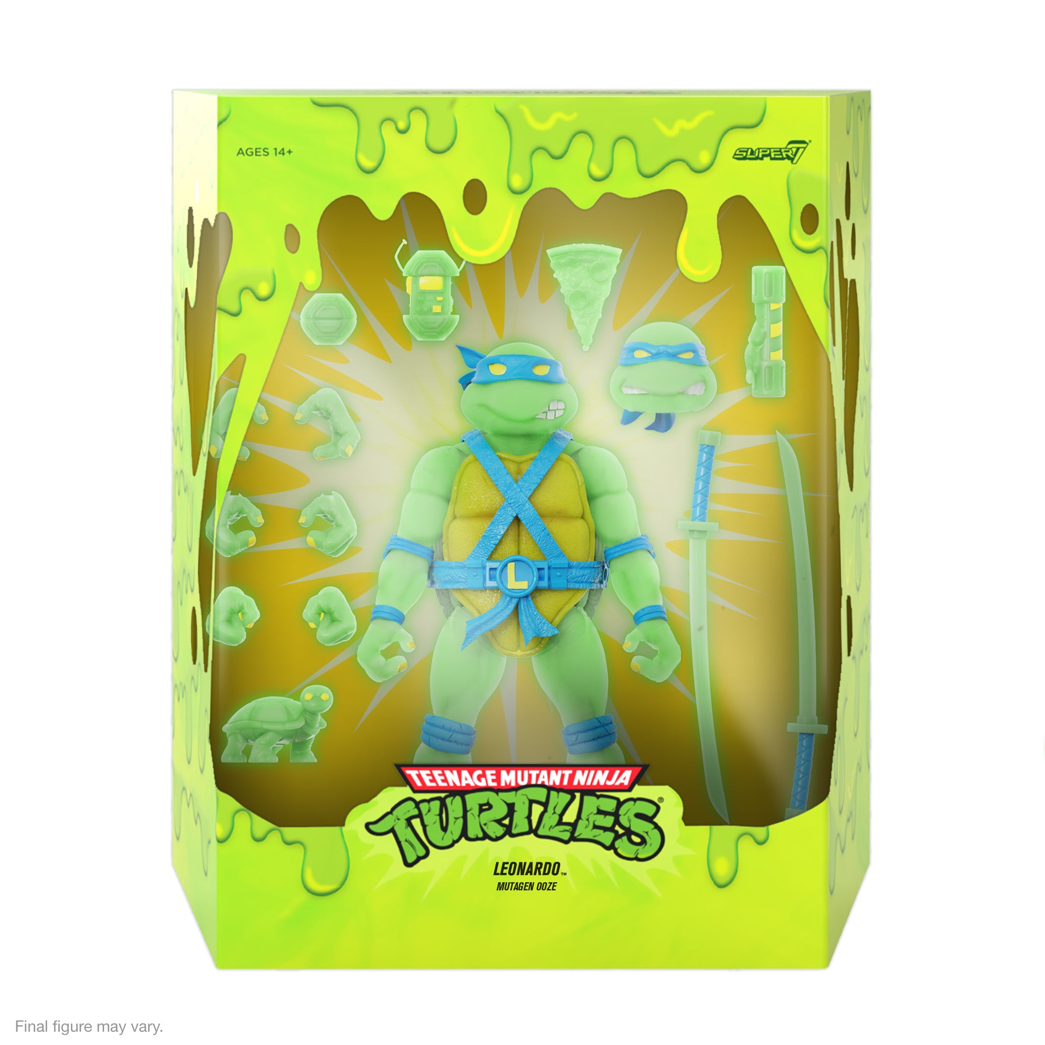 Super7 TMNT ULTIMATES Leonardo figurina Mutagen Ooze Glow