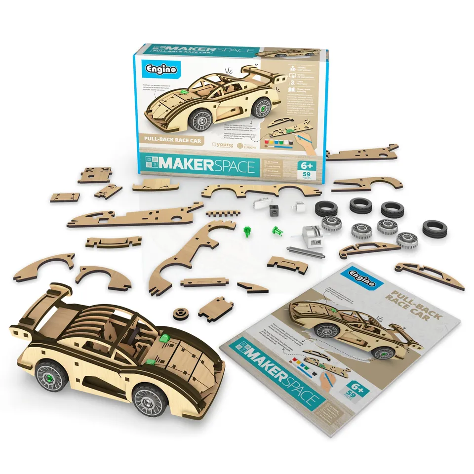 Engino Makerspace DIY masinuta pull-back lemn 8+ ani