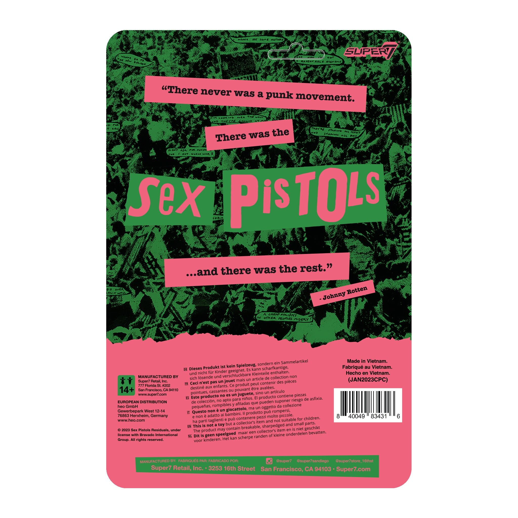 Super7 ReAction Johnny Rotten Sex Pistols figurină 9,5 cm