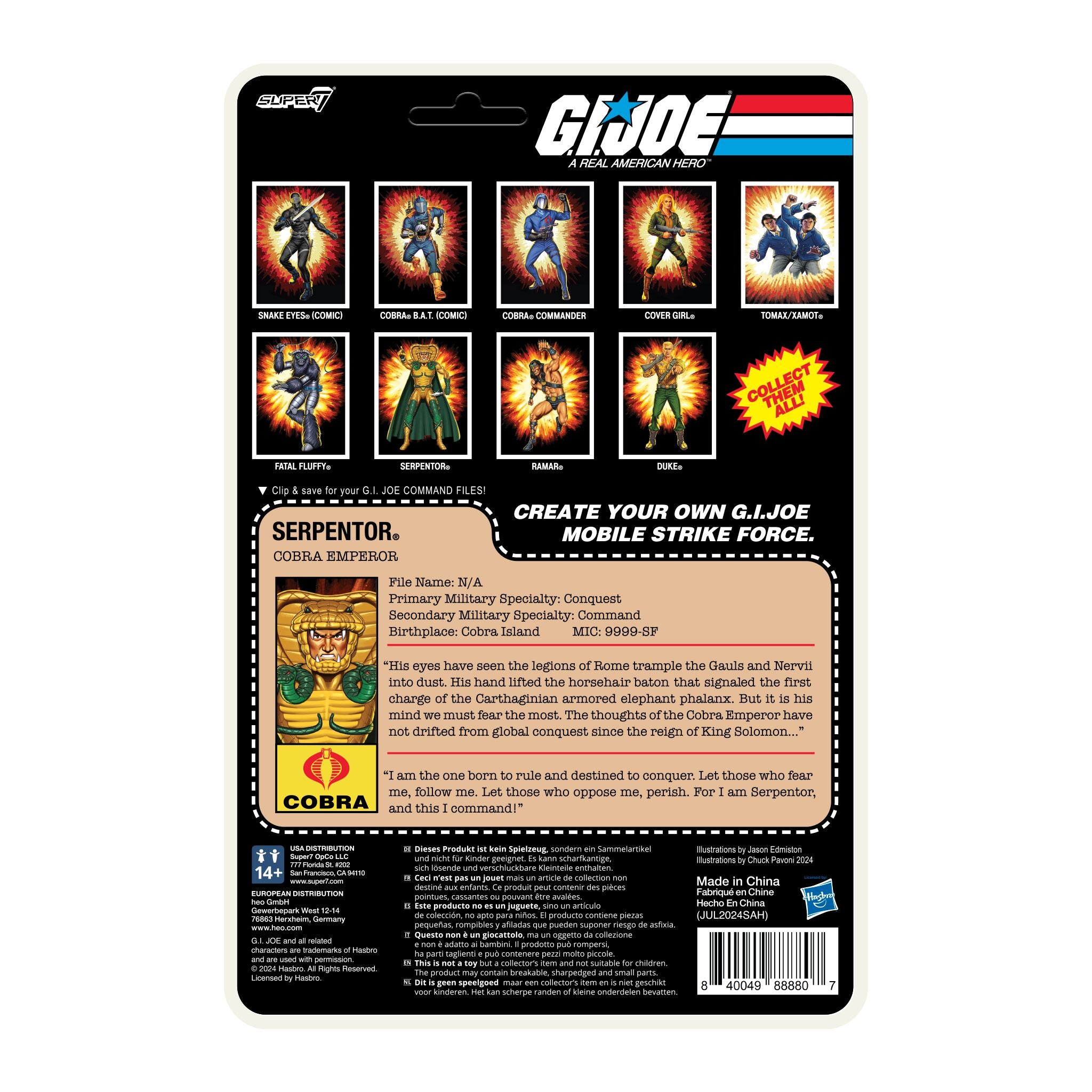 Super7 G.I. Joe ReAction+ Serpentor Cartoon figurina pelerina