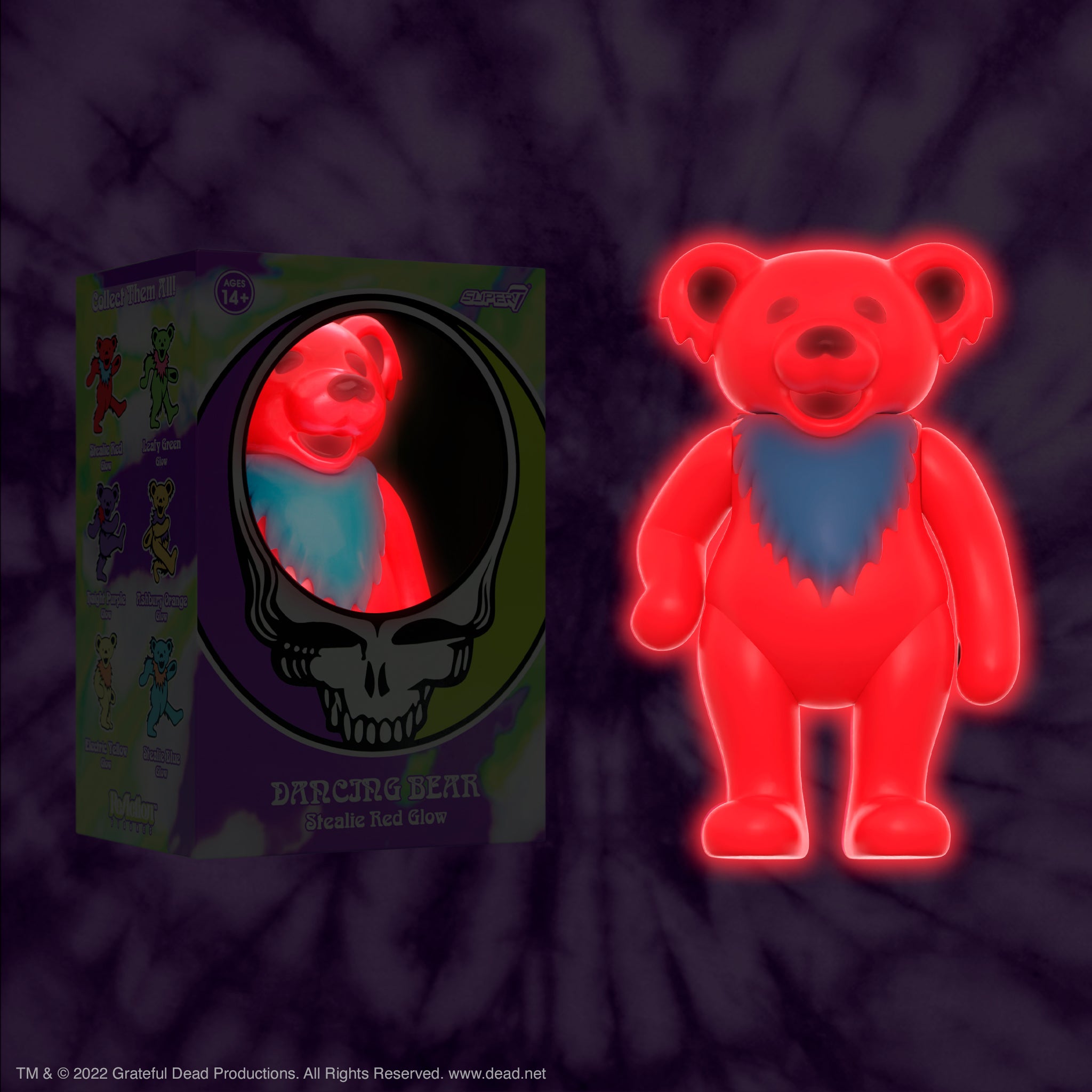 Super7 ReAction Dancing Bear figurina glow Stealie Red