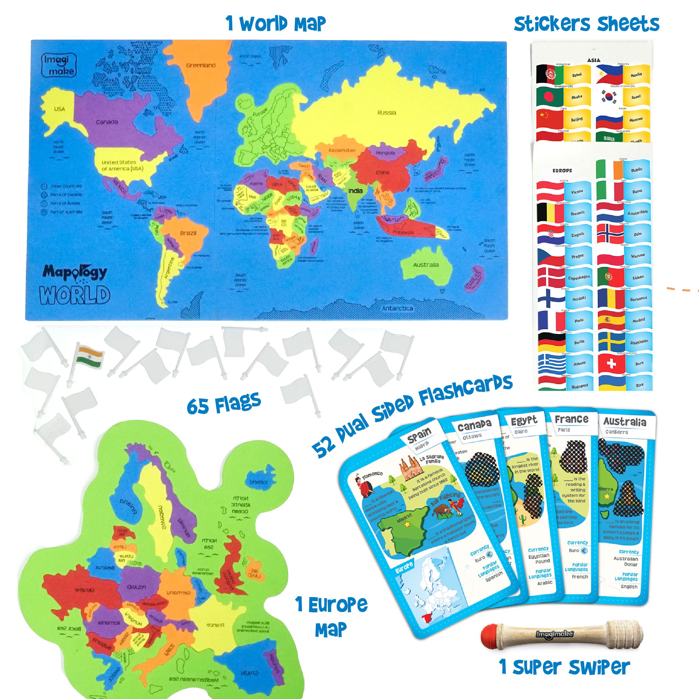 Imagimake Mapology World puzzle harta 78 piese steaguri