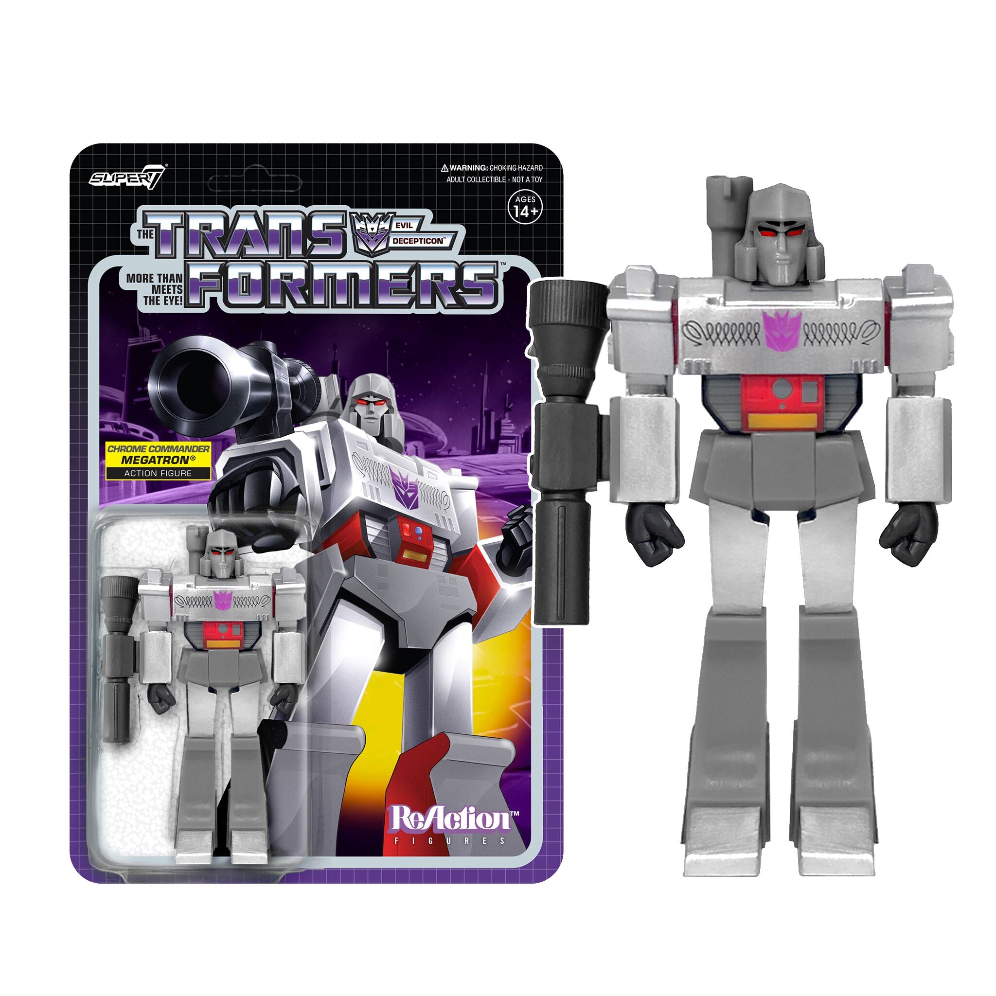 Super7 Transformers ReAction Megatron Chrome Commander figurină