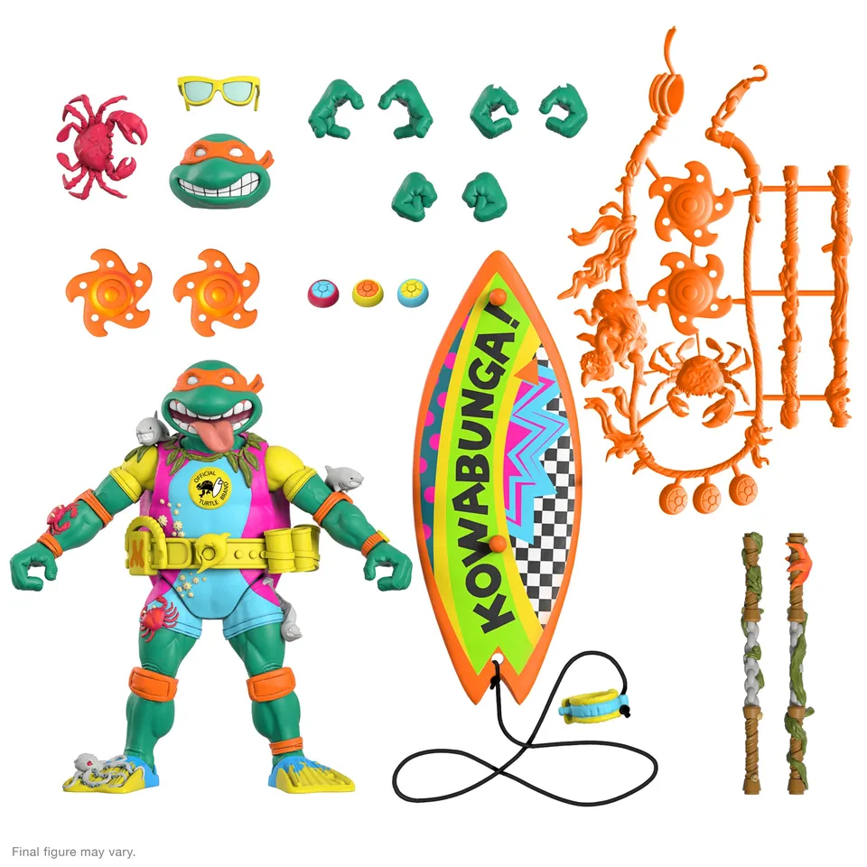 Super7 TMNT Ultimates Mike Sewer Surfer figurina 7 inch cu placa surf