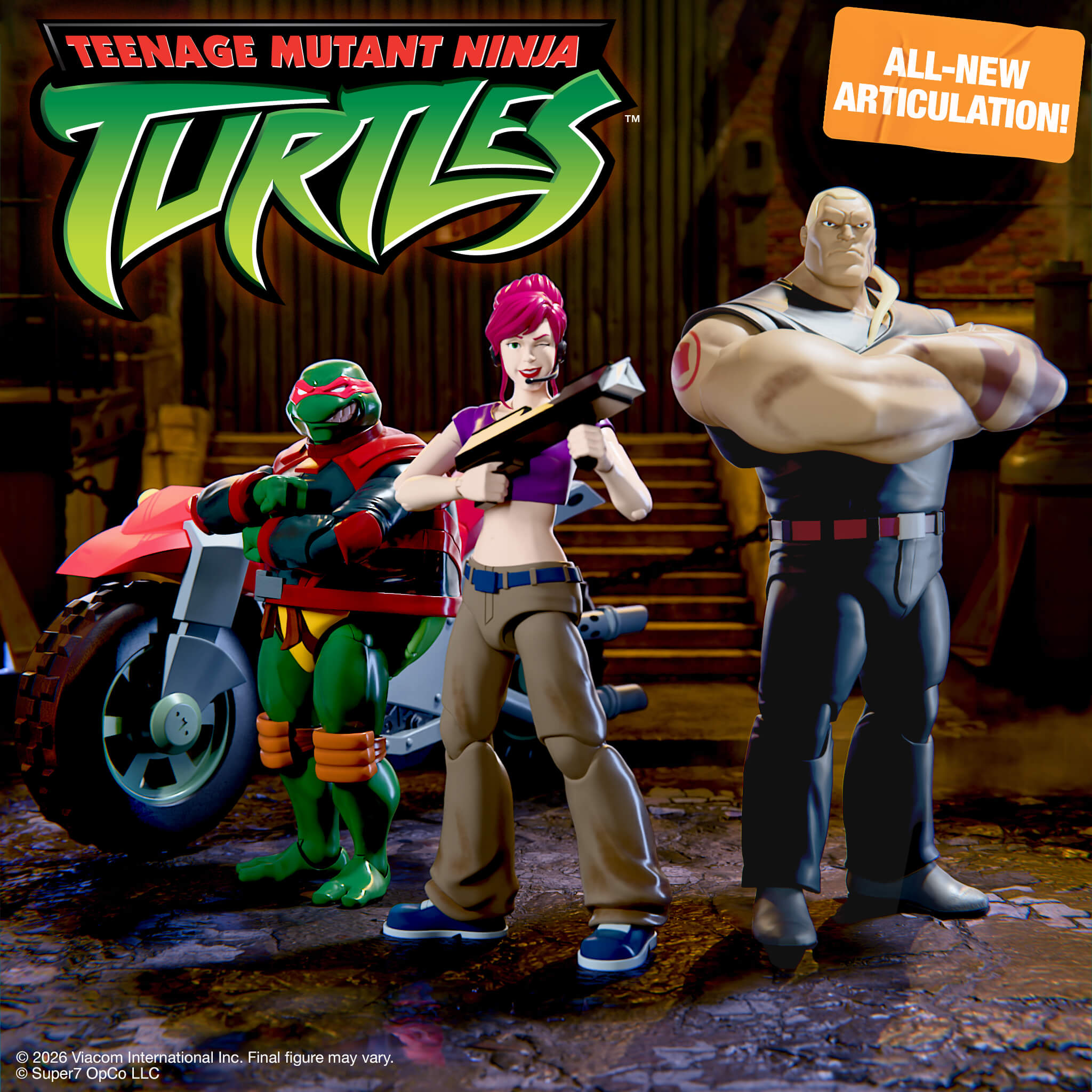 Super7 ULTIMATES TMNT Shell Cycle vehicul roșu cu efecte