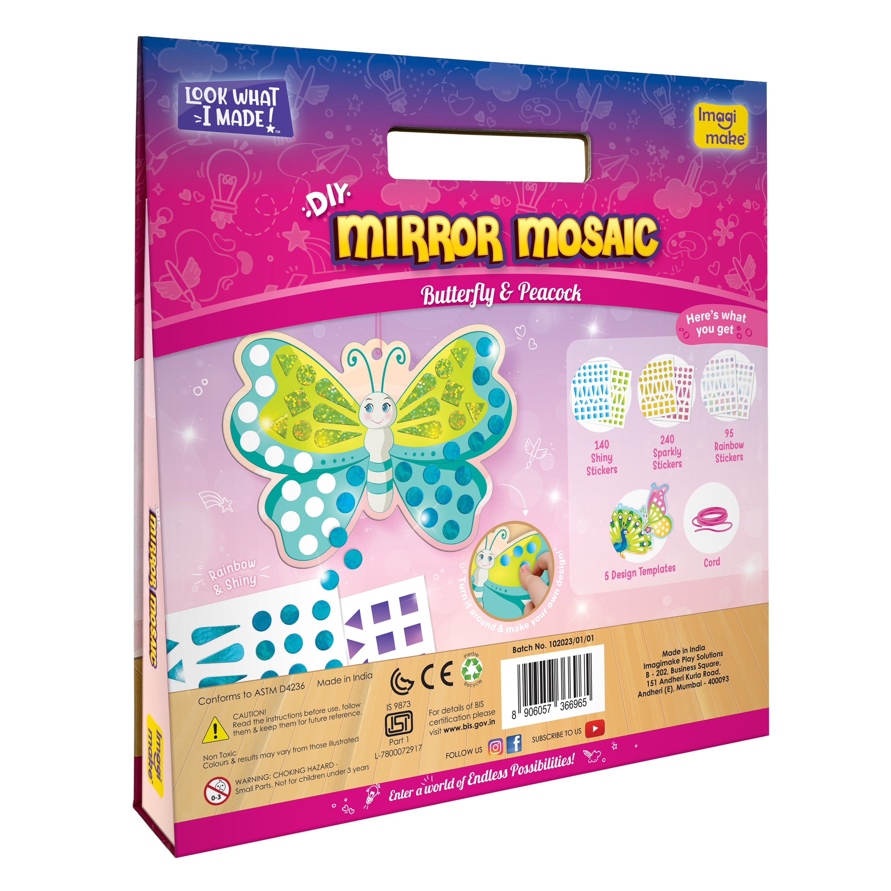 Imagimake Mirror Mosaic Butterfly Peacock set mozaic stralucitor
