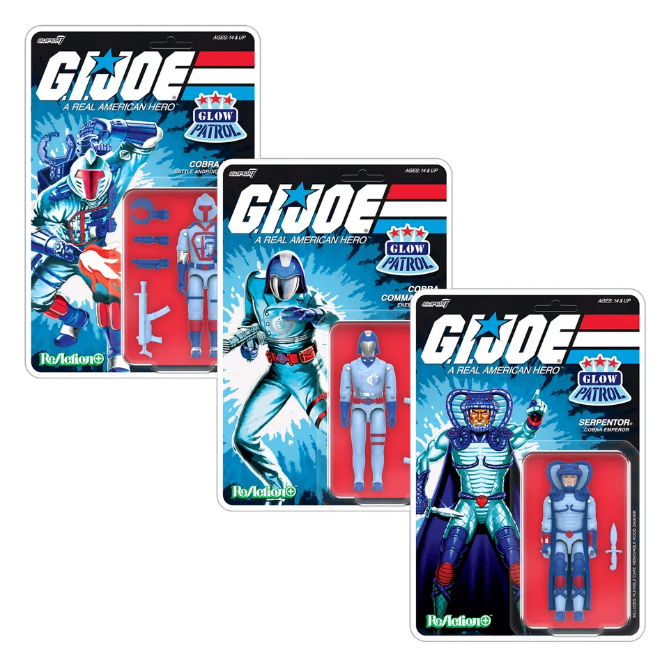 Super7 ReAction+ G.I. Joe Cobra set 3 figurine glow