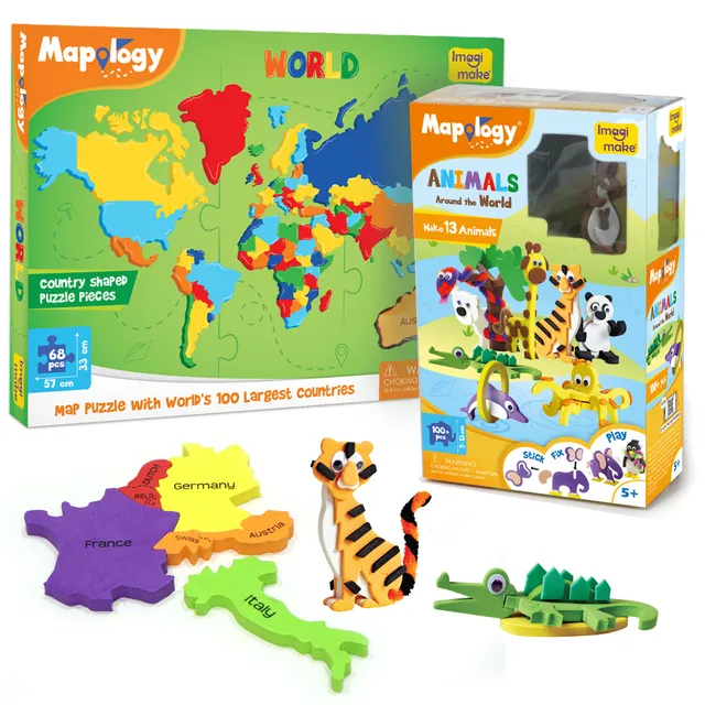 Imagimake Mapology Lumea set puzzle + animale 3D