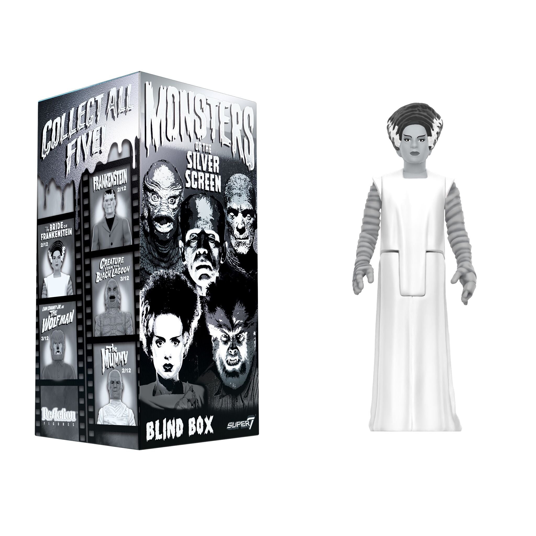 Super7 Universal Monsters Wave 02 set 12 figurine alb-negru