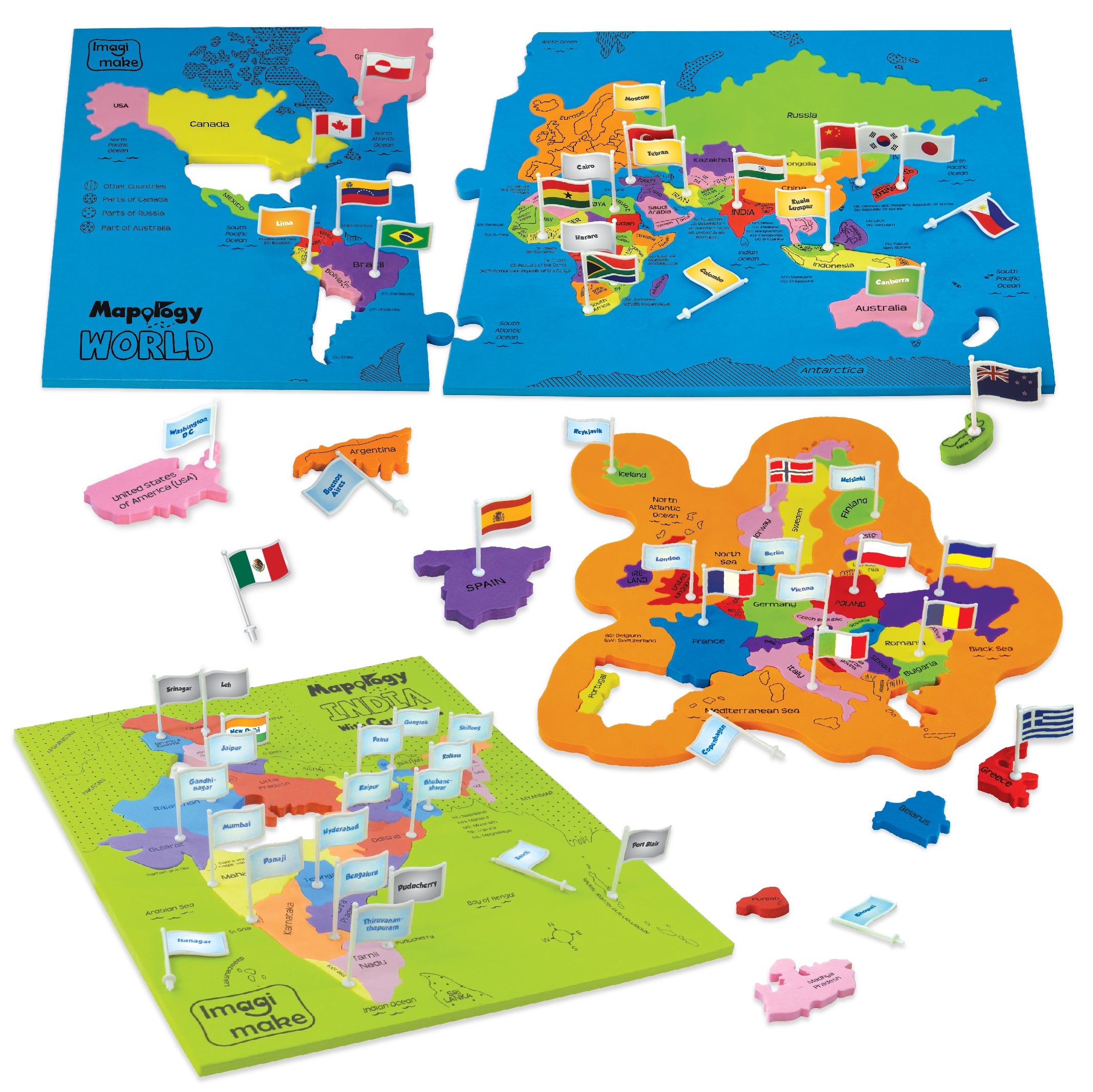 Imagimake Mapology India and World puzzle harti 4 planse