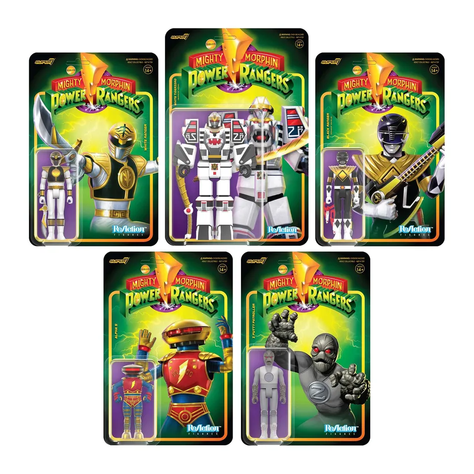 Super7 Power Rangers ReAction Wave 4 figurine set 5 cu Tigerzord