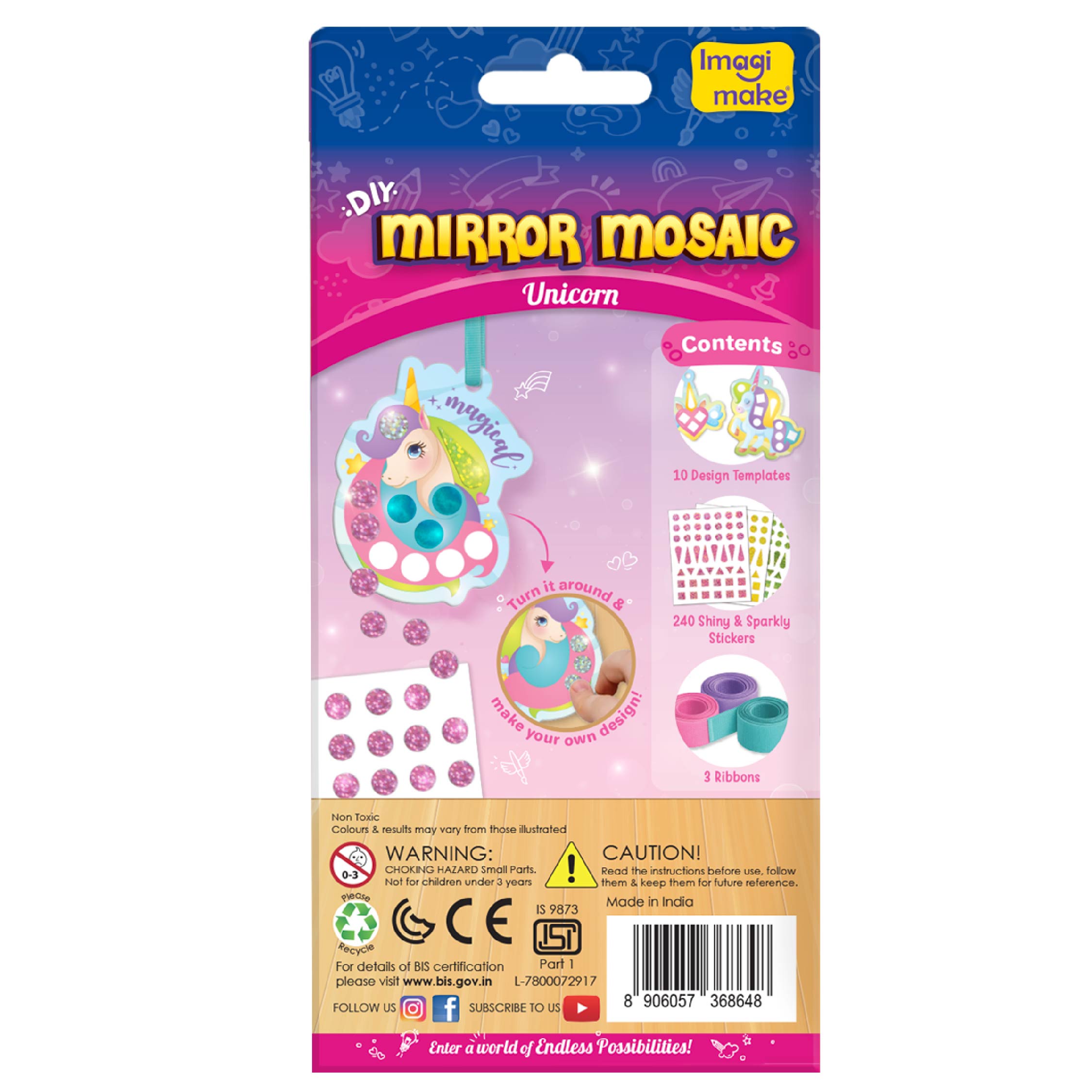 Imagimake Mirror Mosaic breloc Unicorn 10 șabloane