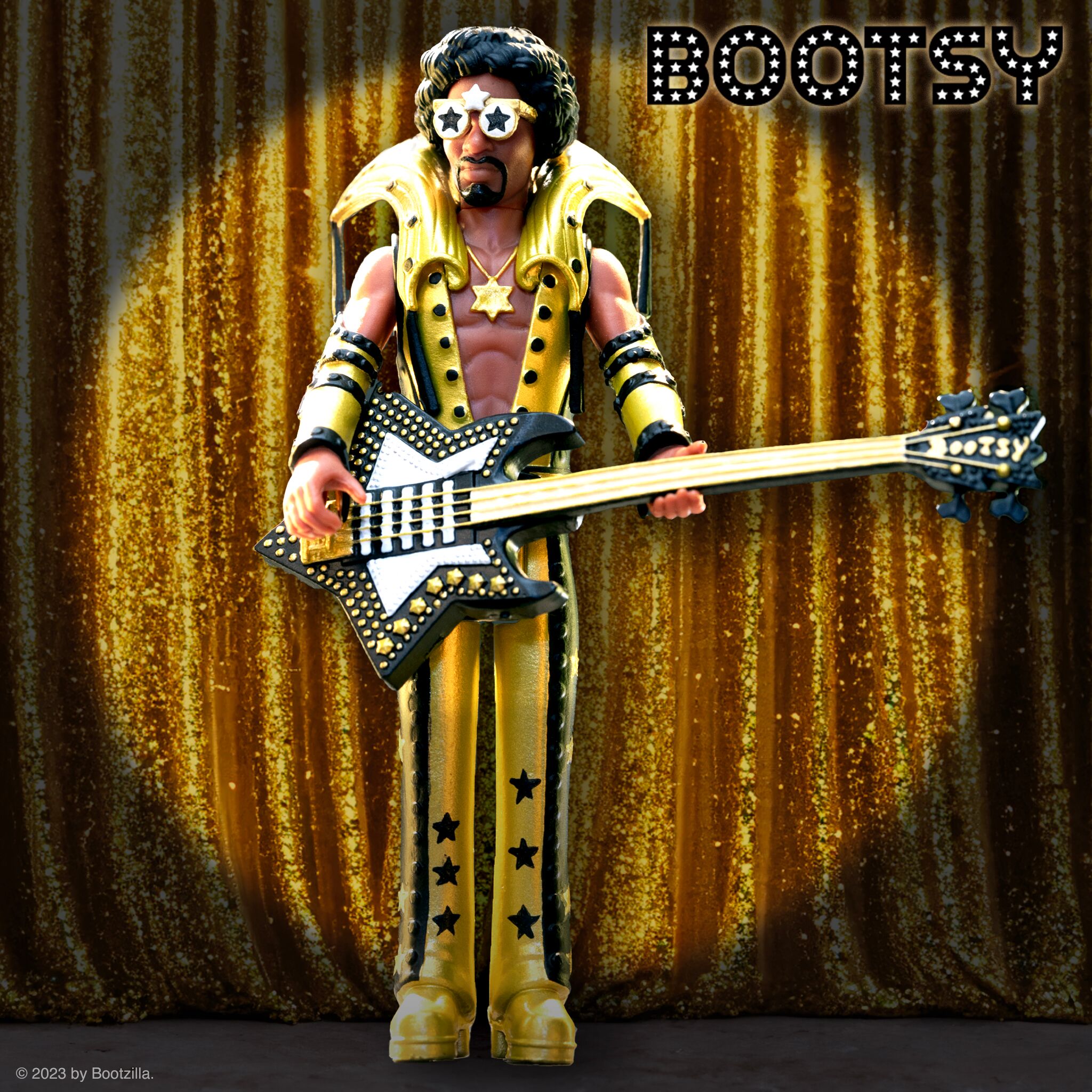 Super7 ReAction Bootsy Collins Black Gold figurina bas