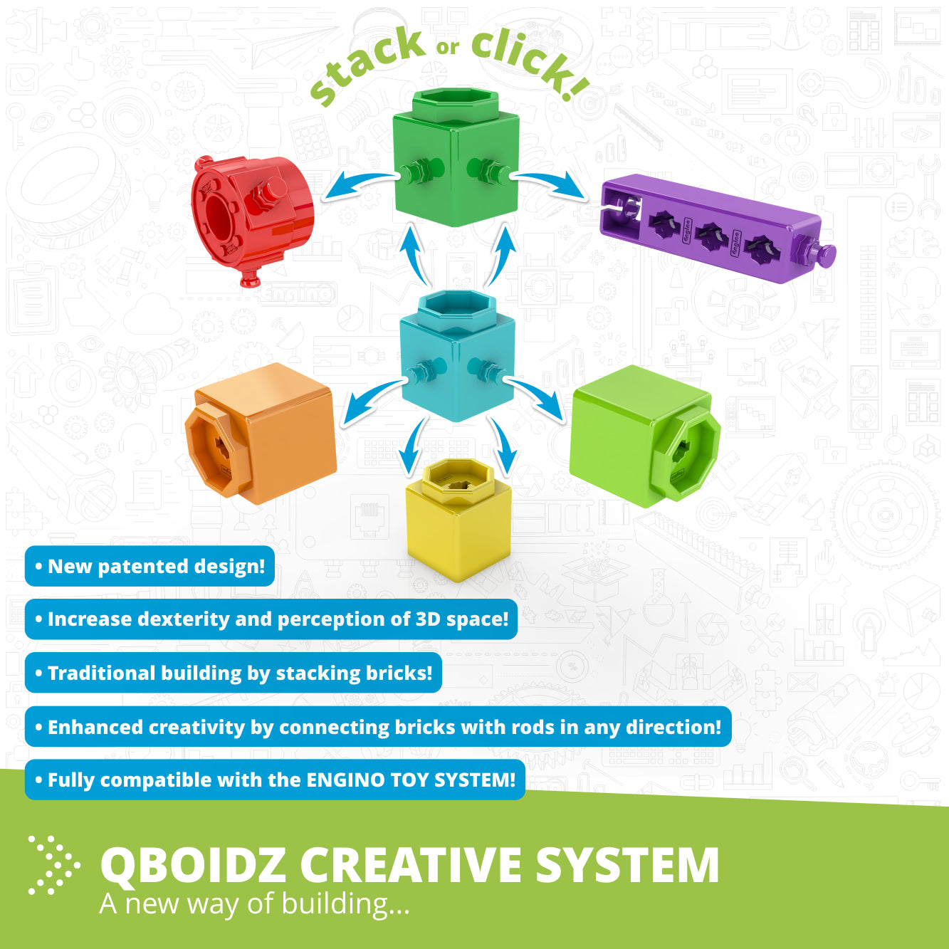 Engino Qboidz set construcție blocuri 90 modele 3+ ani