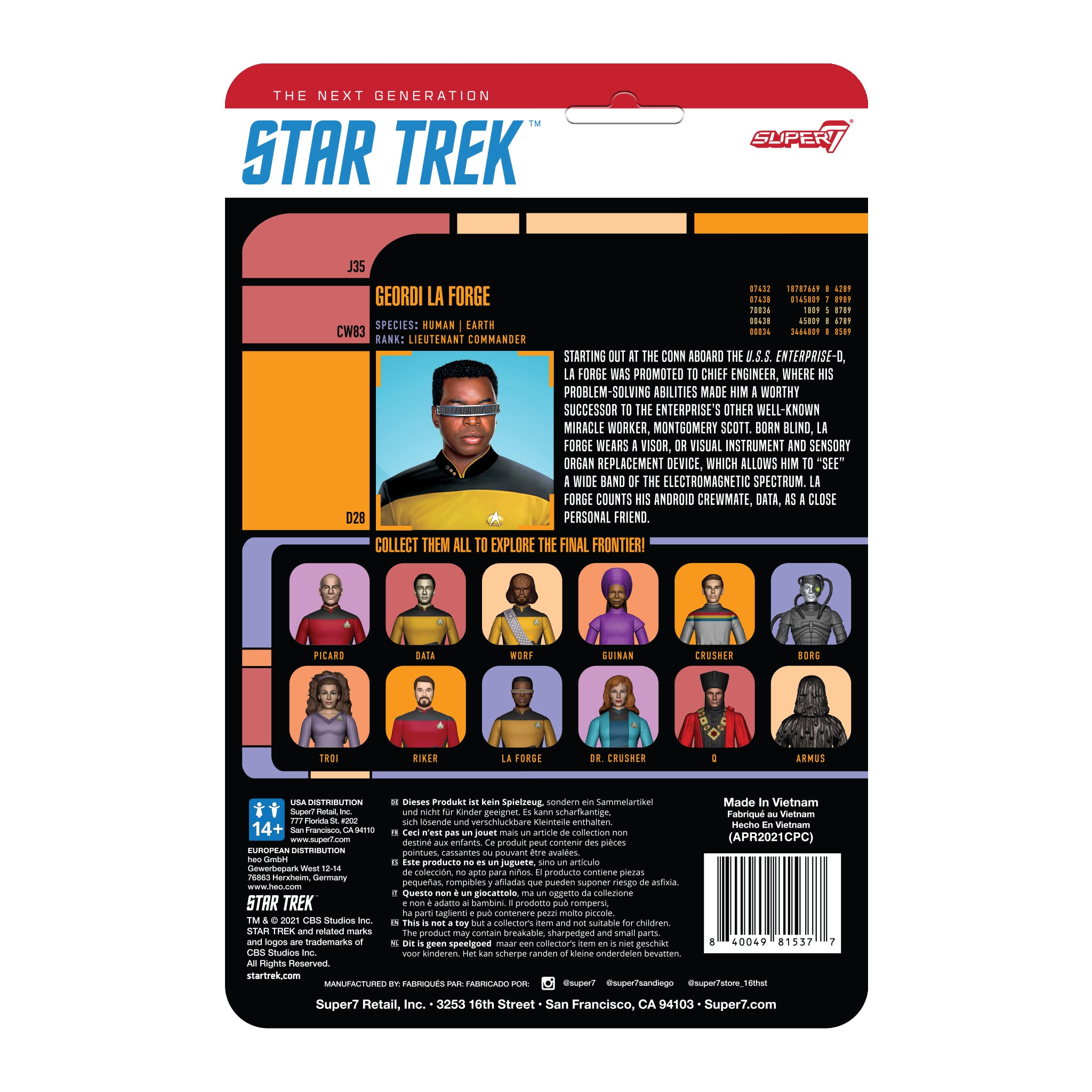 Super7 ReAction La Forge figurina Star Trek 9,5 cm vizor