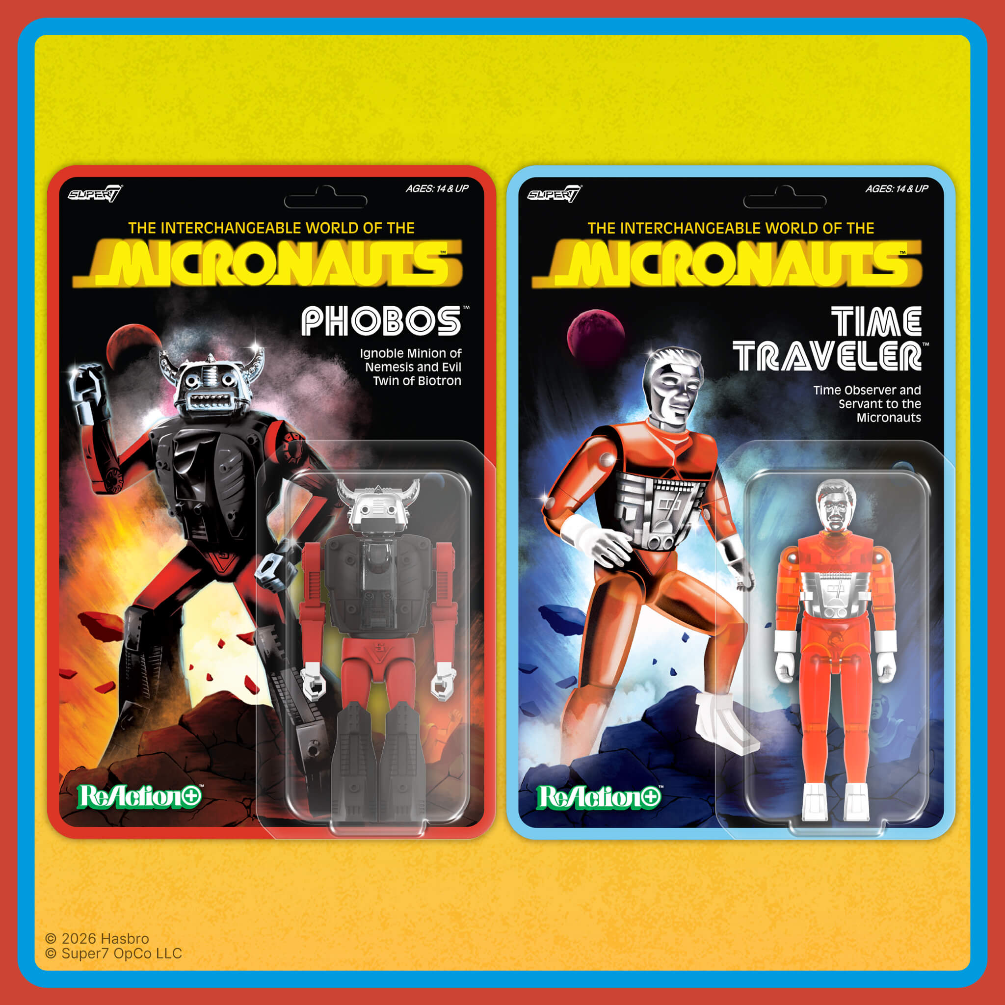 Super7 Micronauts ReAction+ Phobos Time Traveler figurine portocaliu