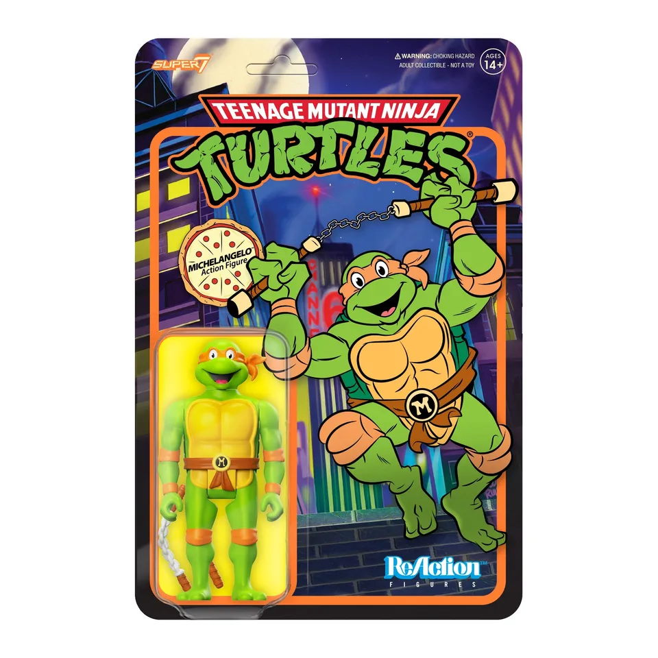 Super7 ReAction Michelangelo Toon figurina 9,5 cm cu nunchaku