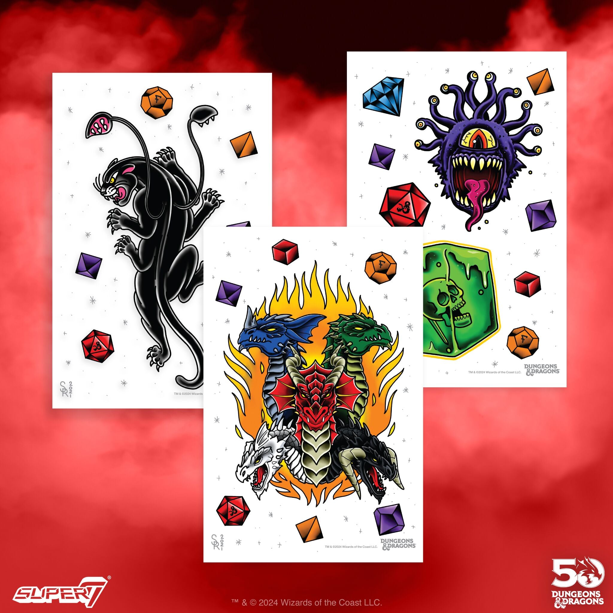 Super7 Dungeons and Dragons set tatuaje temporare XL 3 coli