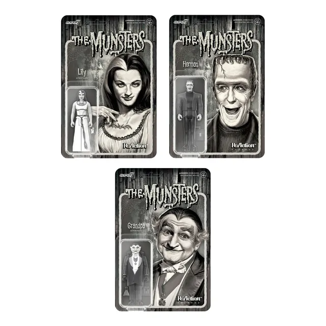 Super7 Munsters ReAction Wave 2 Grayscale set 3 figurine