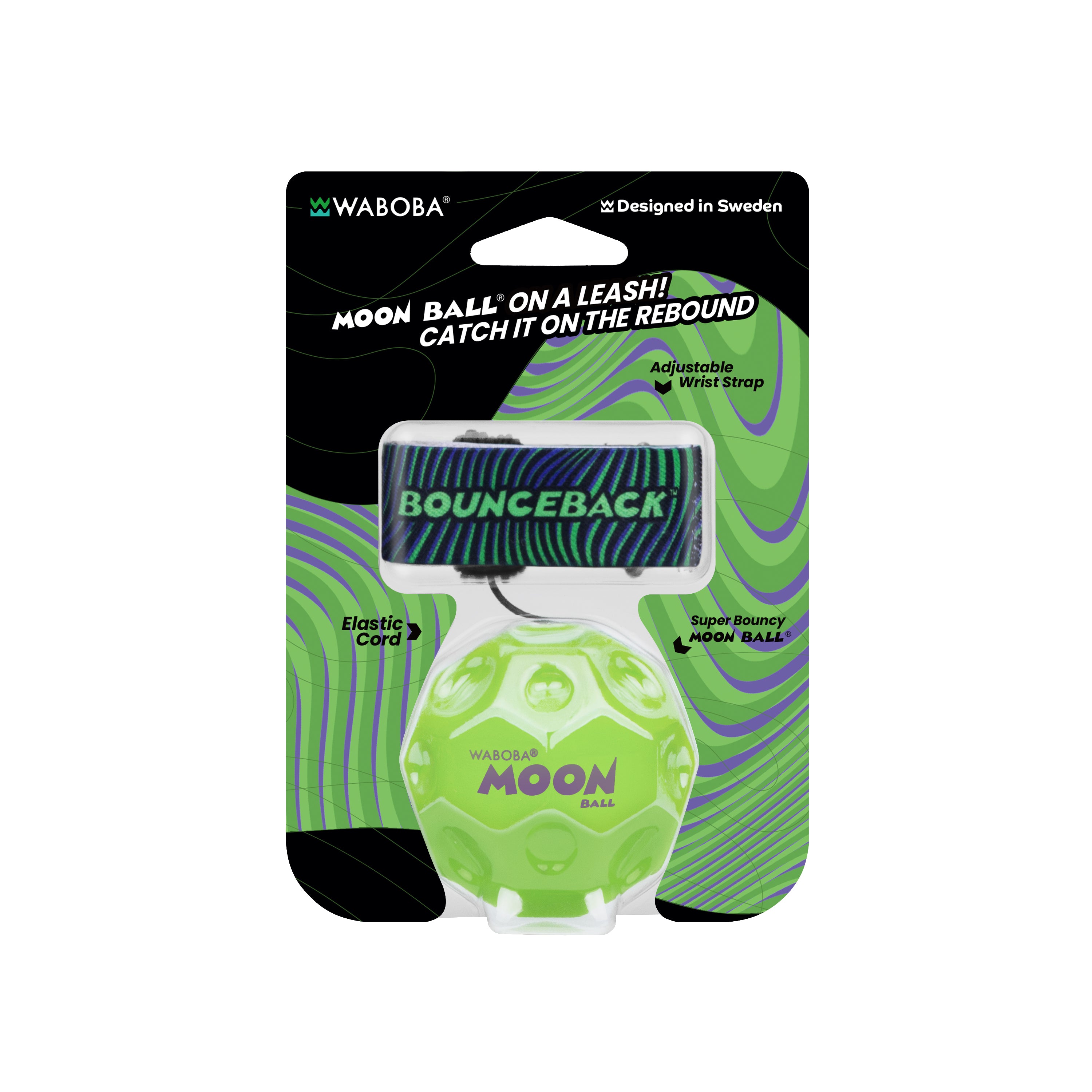 Waboba Bounceback Moon Ball minge elastic negru încheietură