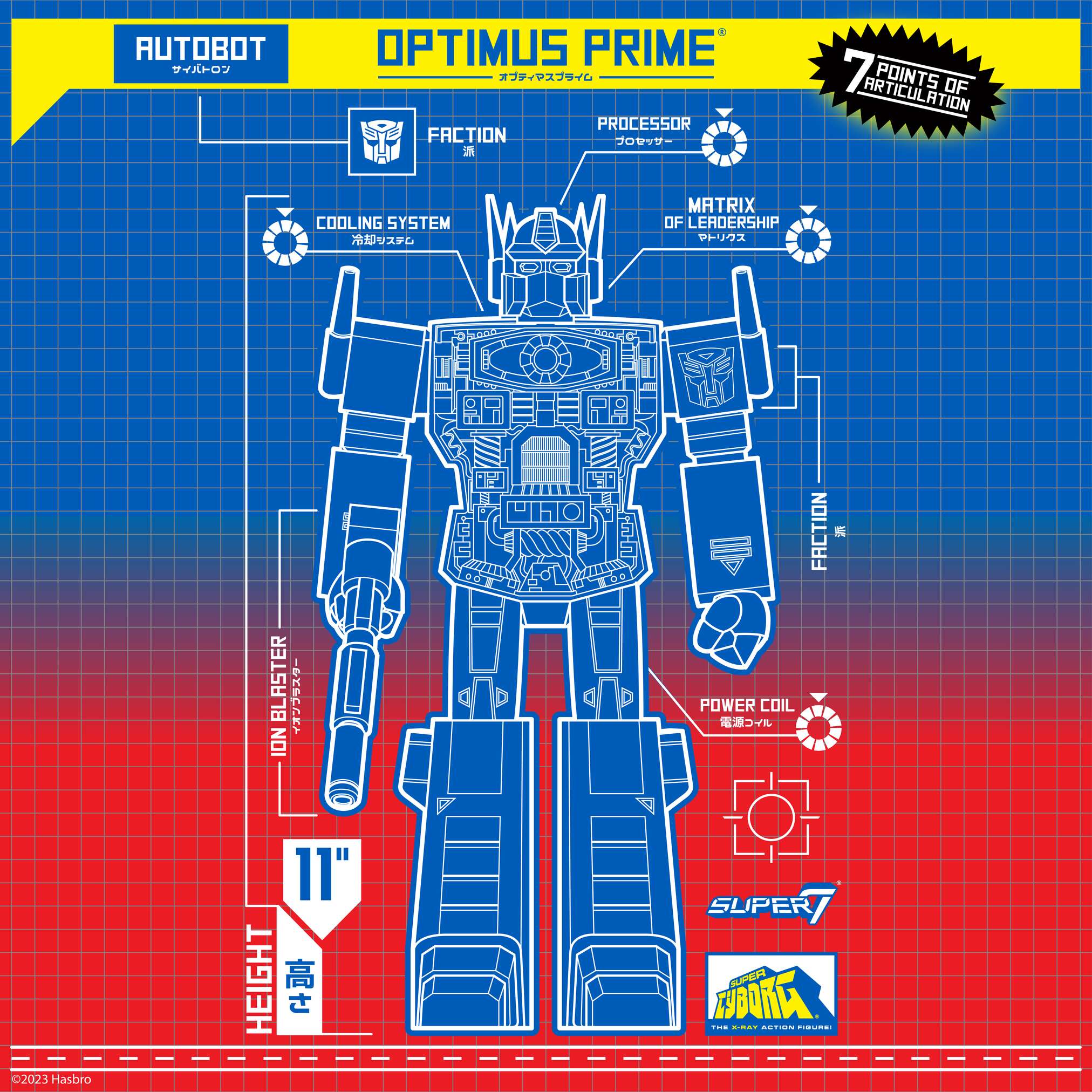 Super7 Super Cyborg Optimus Prime figurina rosu transparent