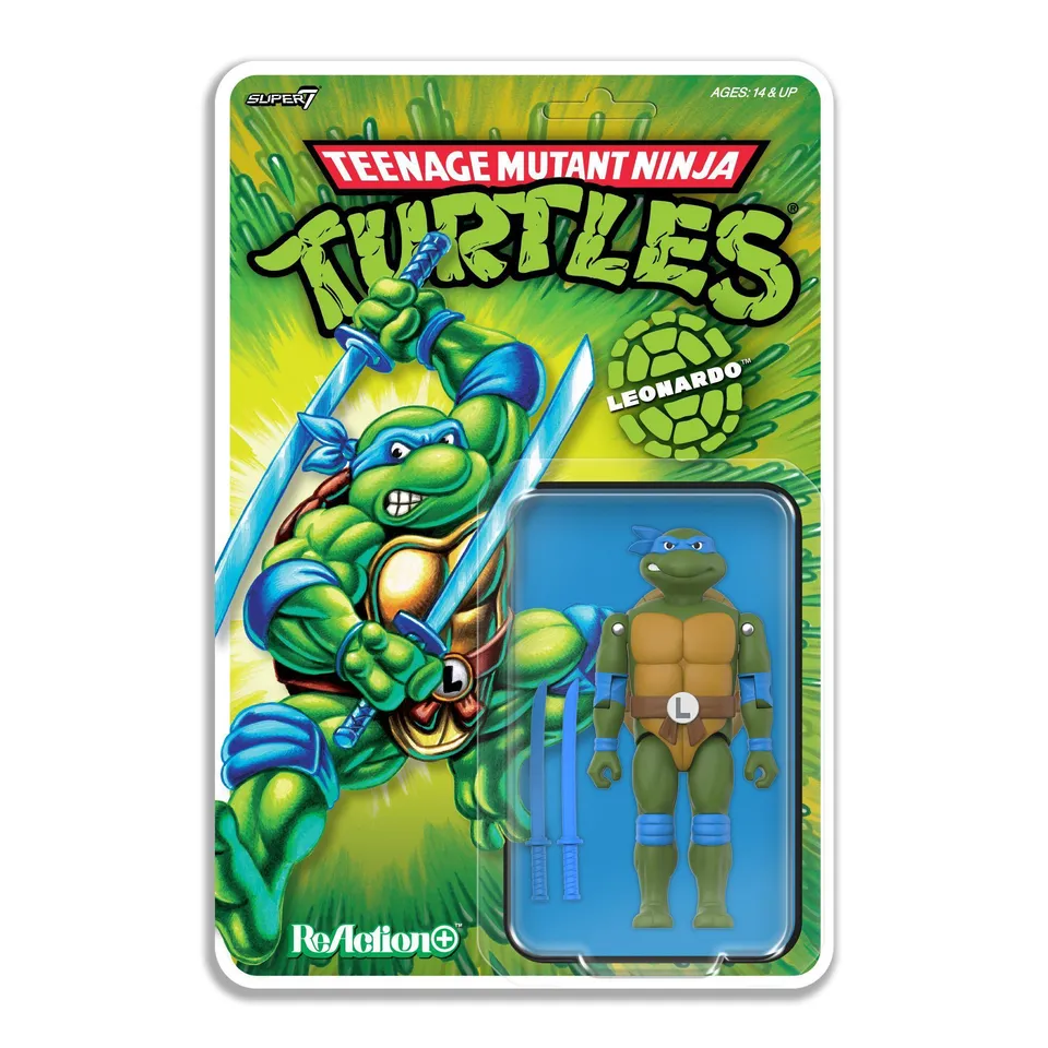 Super7 ReAction+ Leonardo figurina articulata 10 cm cu sabii