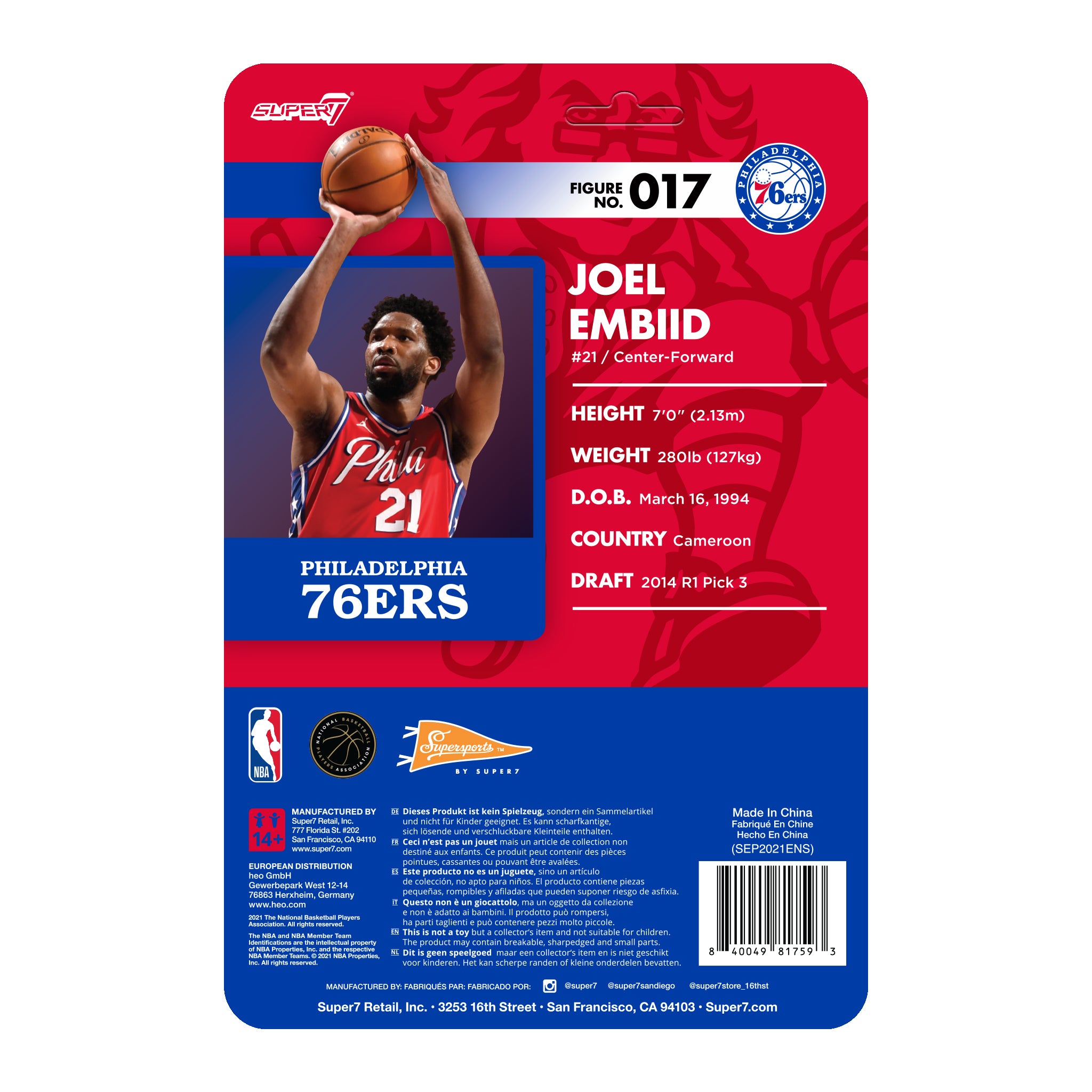 Super7 NBA Supersports Wave 3 Joel Embiid figurina rosie