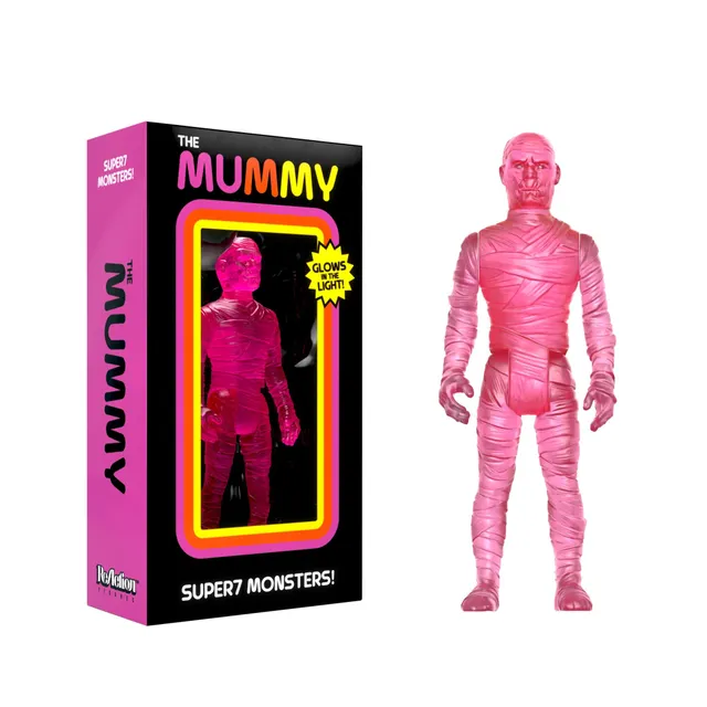 Super7 ReAction Mummy Luminators figurina roz 9.5 cm