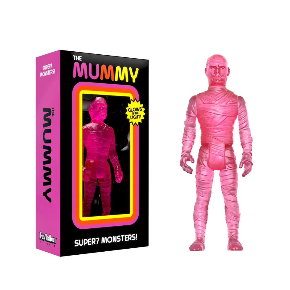 Super7 ReAction Mummy Luminators figurina roz 9.5 cm