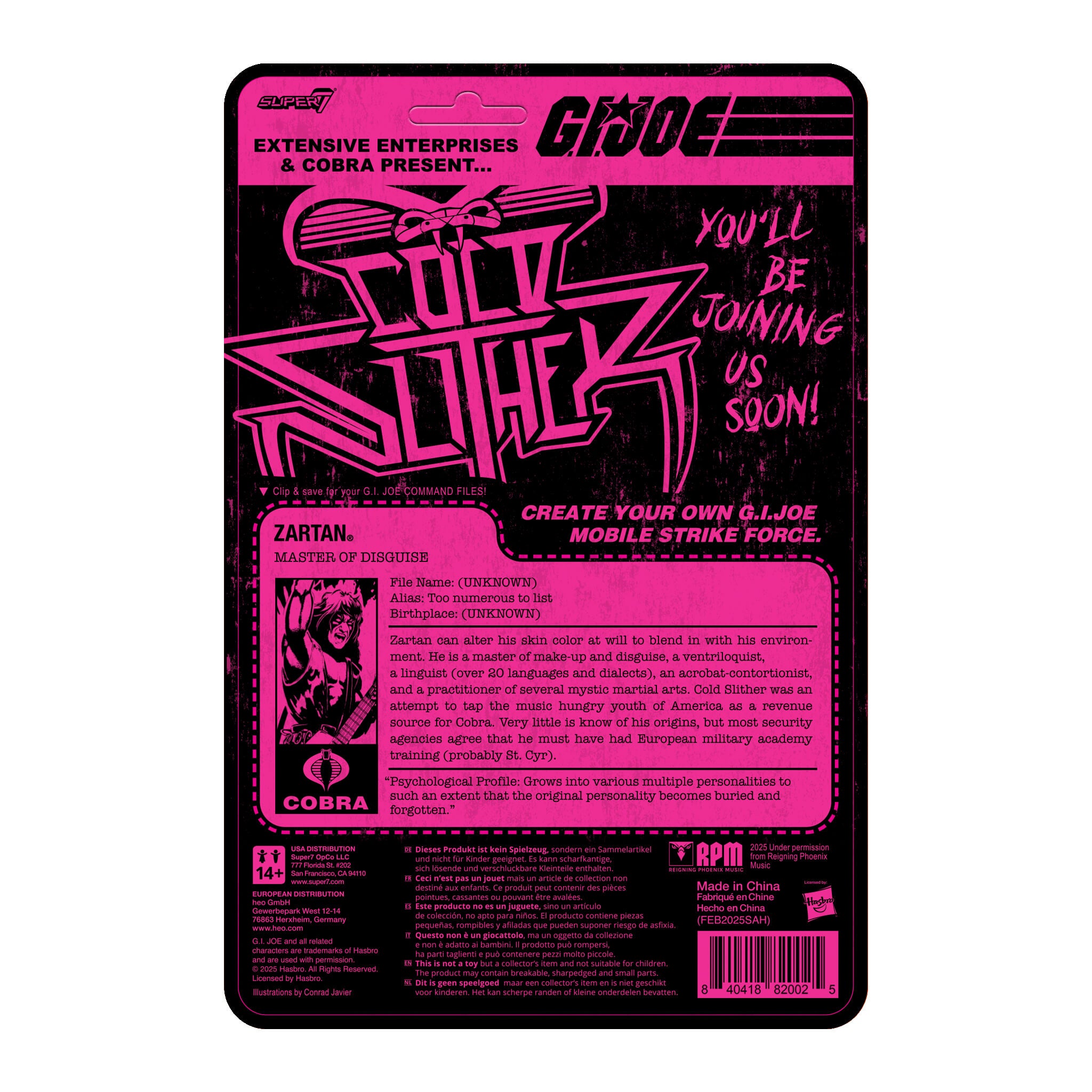 Super7 G.I. Joe ReAction+ Cold Slither Zartan set vinil 45 figurină