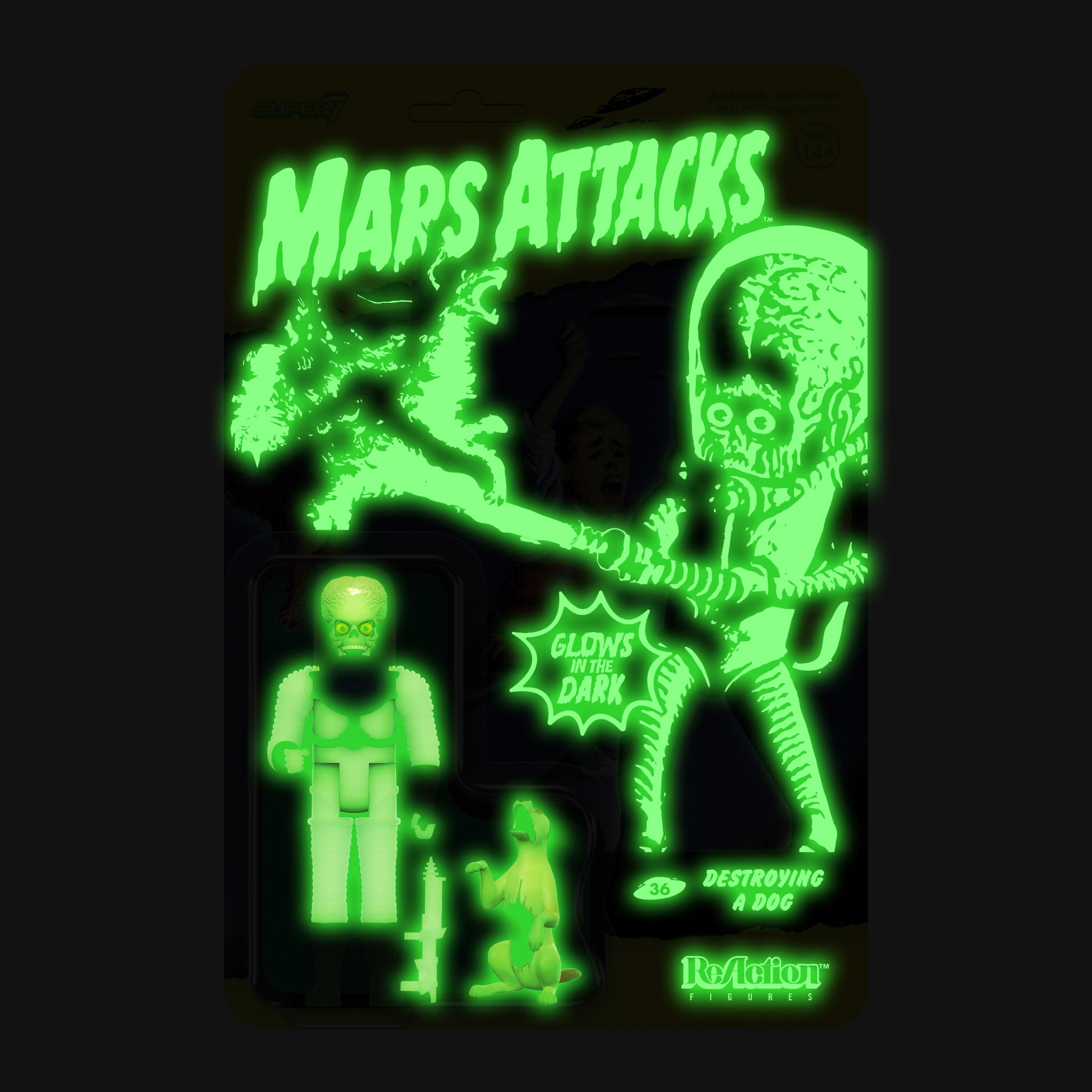 Super7 ReAction Mars Attacks figurina Glow Destroying a Dog