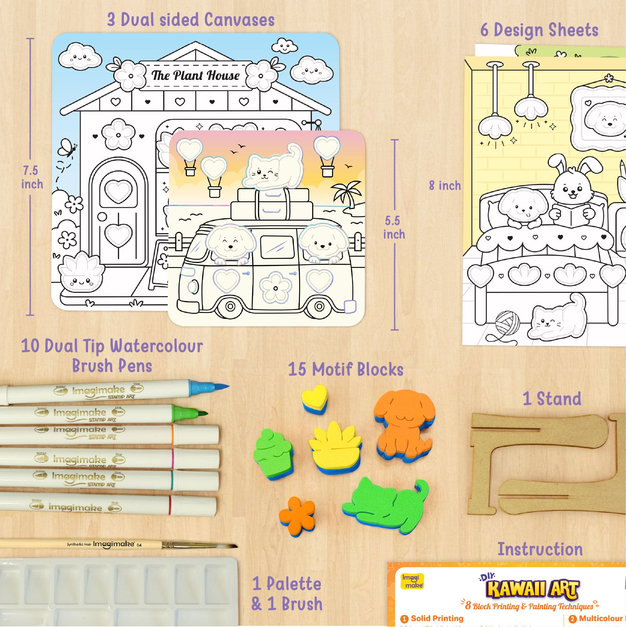 Imagimake Kawaii Art kit pictura 12 tablouri acuarela