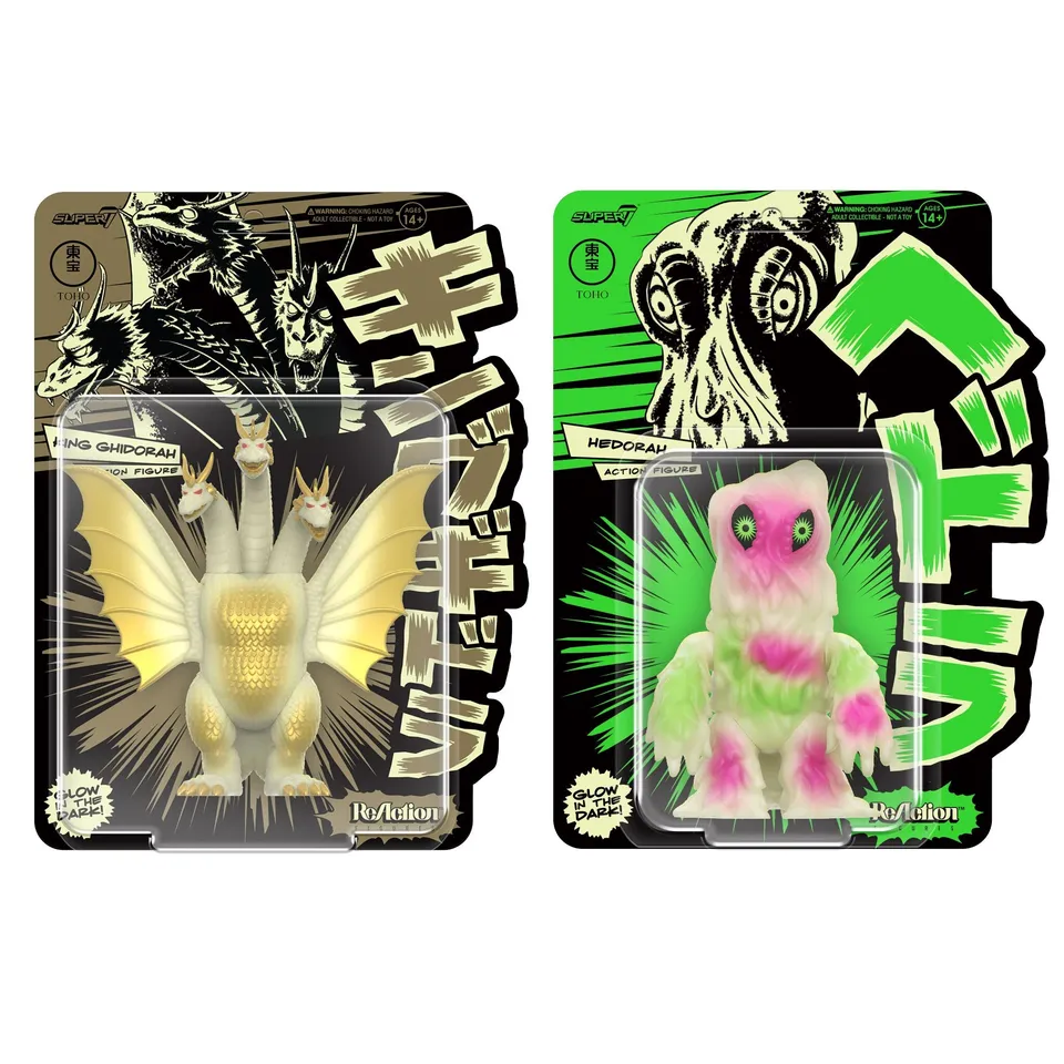 Super7 ReAction Hedorah King Ghidorah figurine glow 2 buc