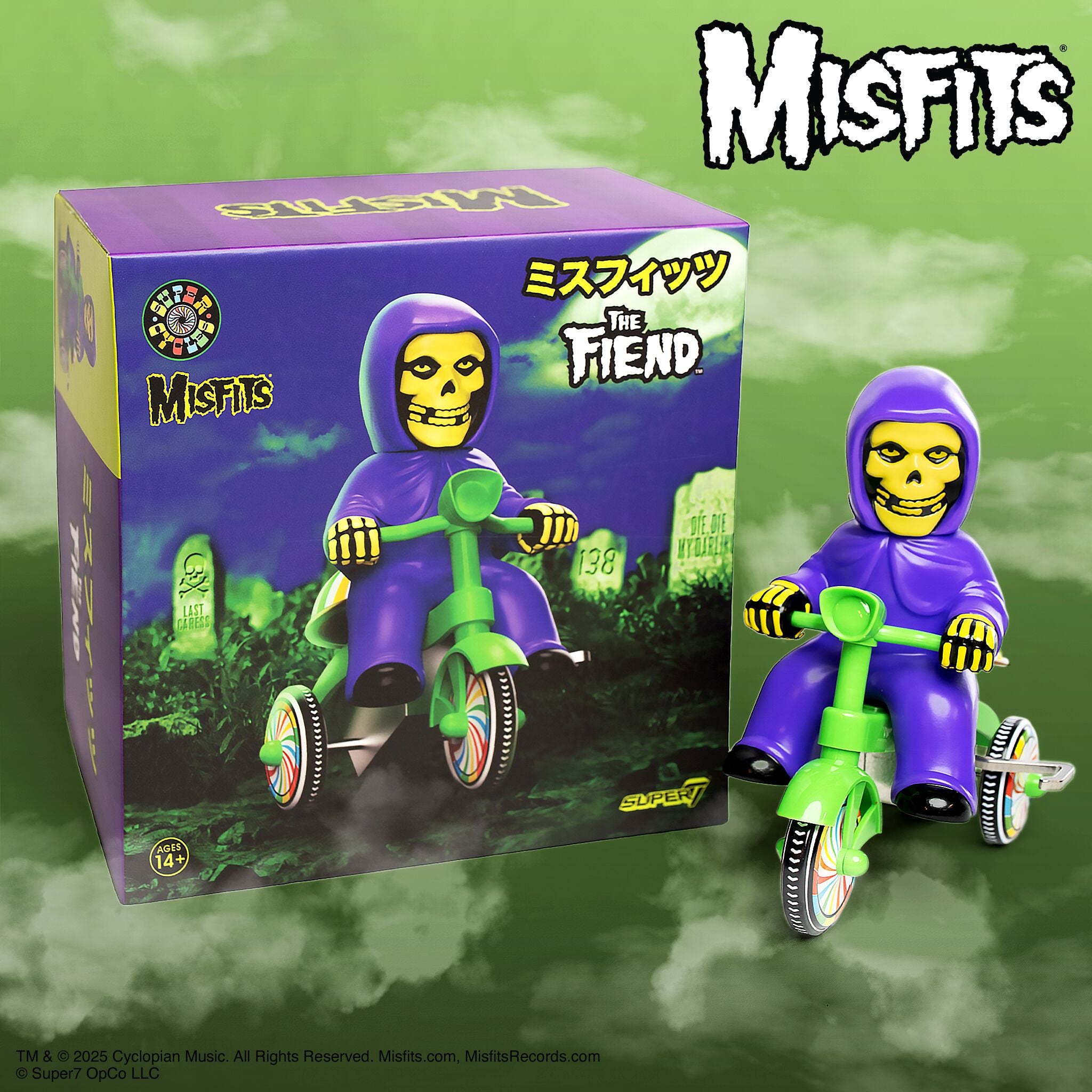 Super7 Misfits Fiend tricicleta cheita mov verde 13 cm