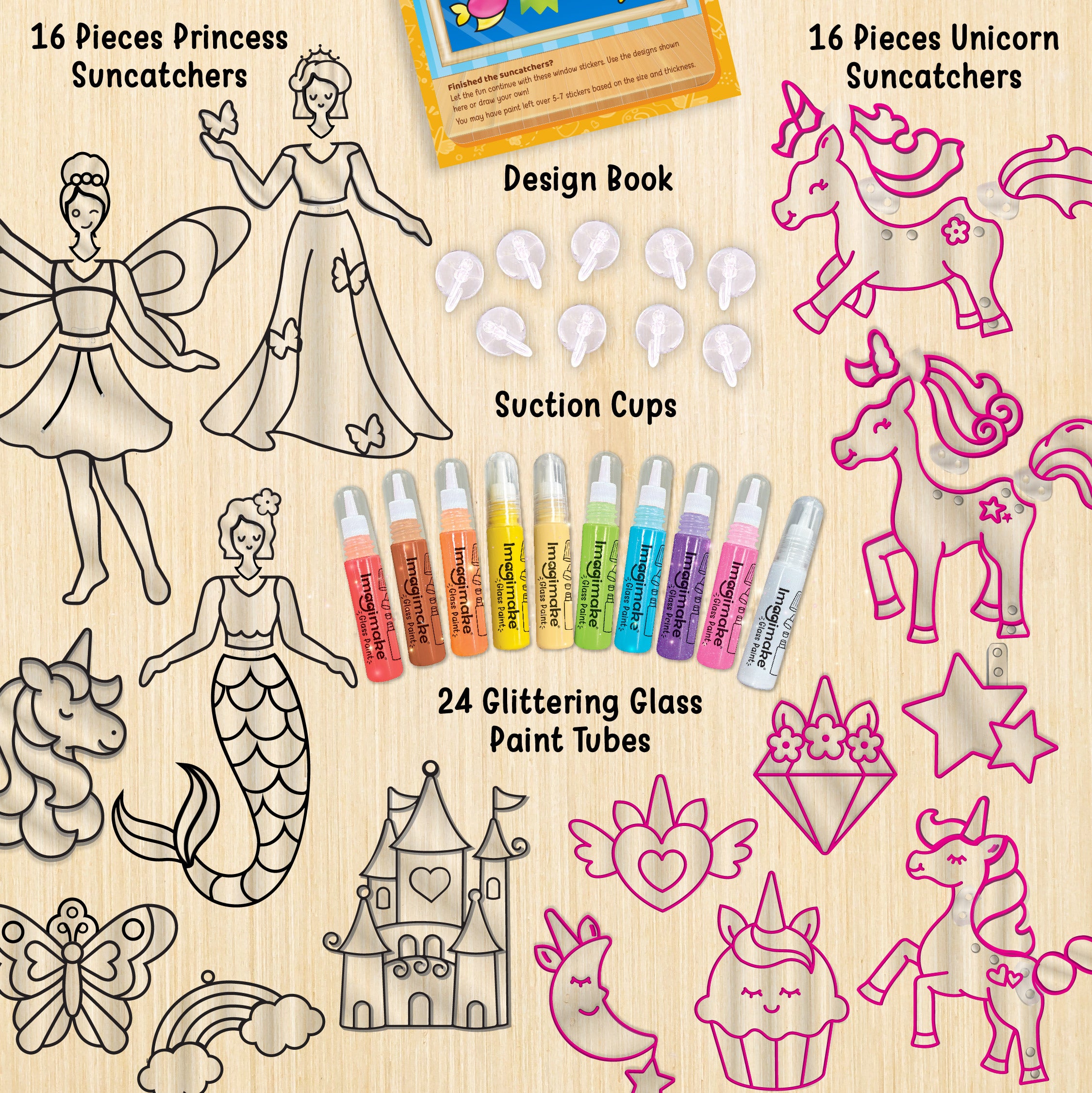 Imagimake Window Art Princess Unicorn pictura sticla 24 culori