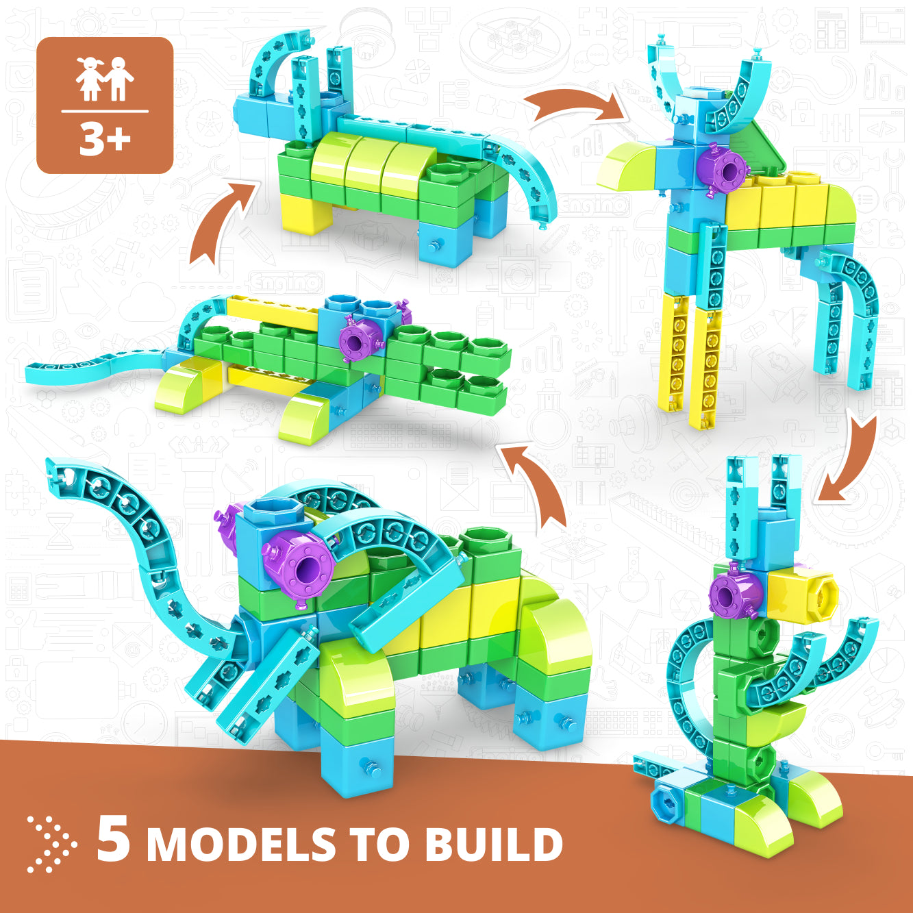 Engino STEAM Labs Junior set animale salbatice 5 modele 3+ ani