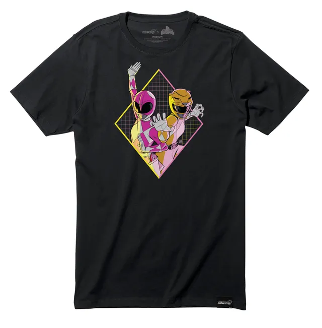 Super7 Power Rangers Pink Yellow tricou negru bumbac