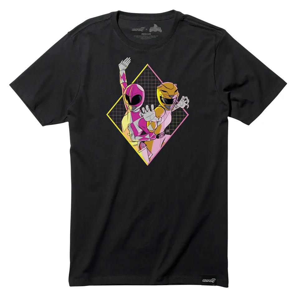Super7 Power Rangers Pink Yellow tricou negru bumbac