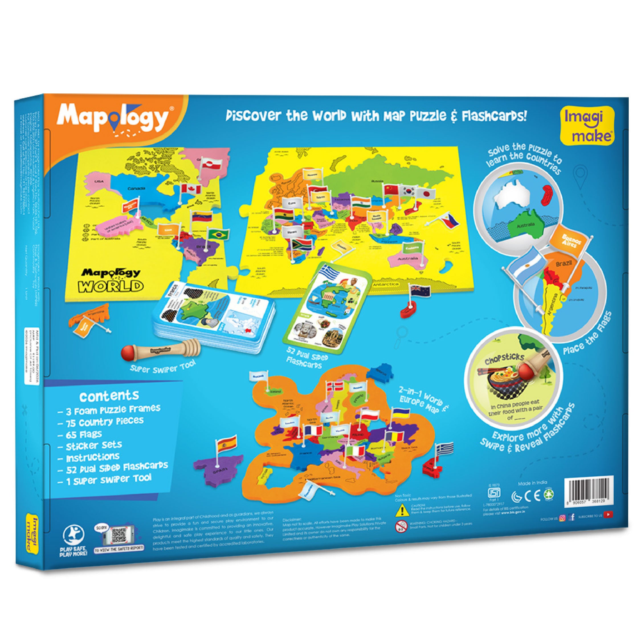 Imagimake Mapology World puzzle harta 78 piese steaguri