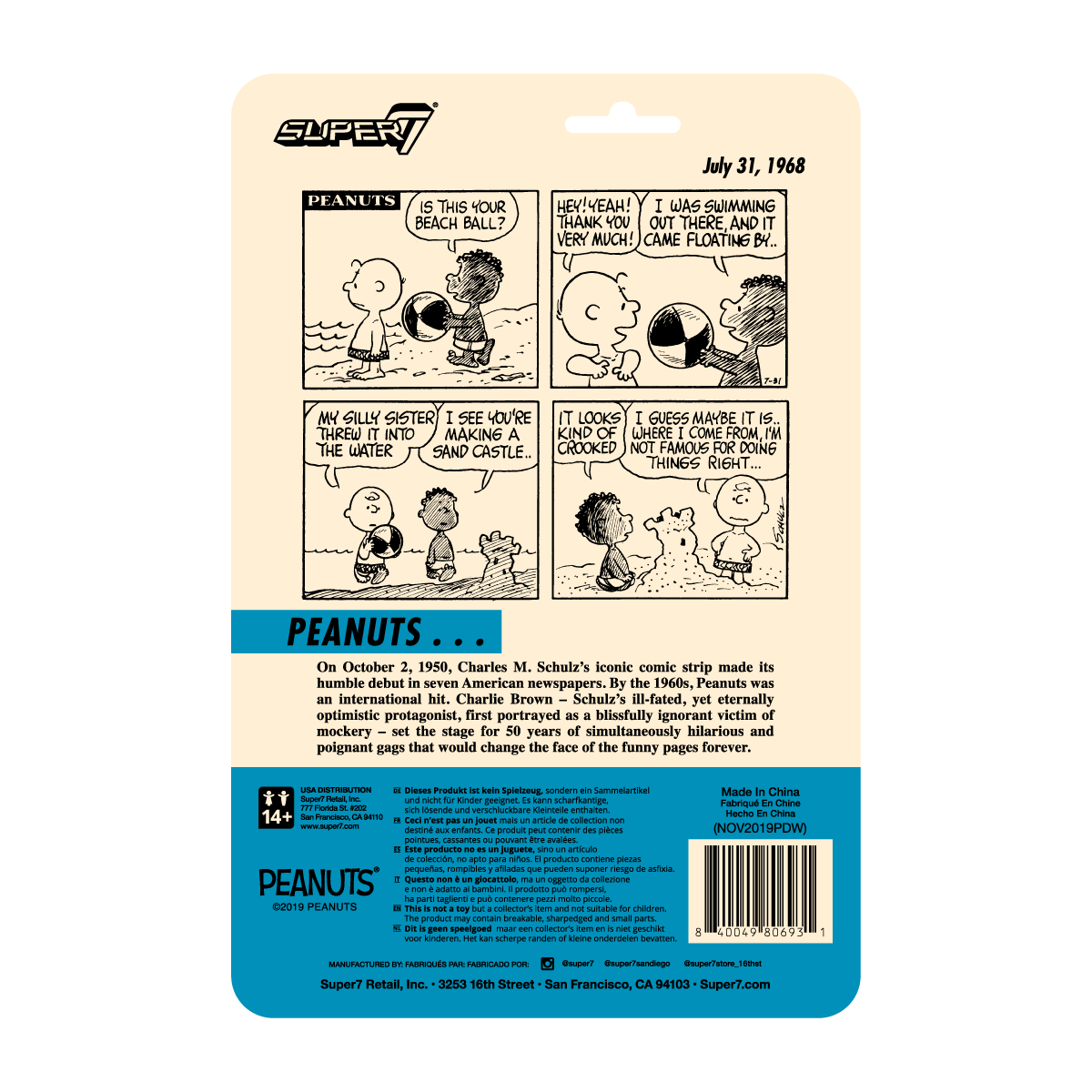 Peanuts ReAction Franklin figurina 9 cm cu minge plaja