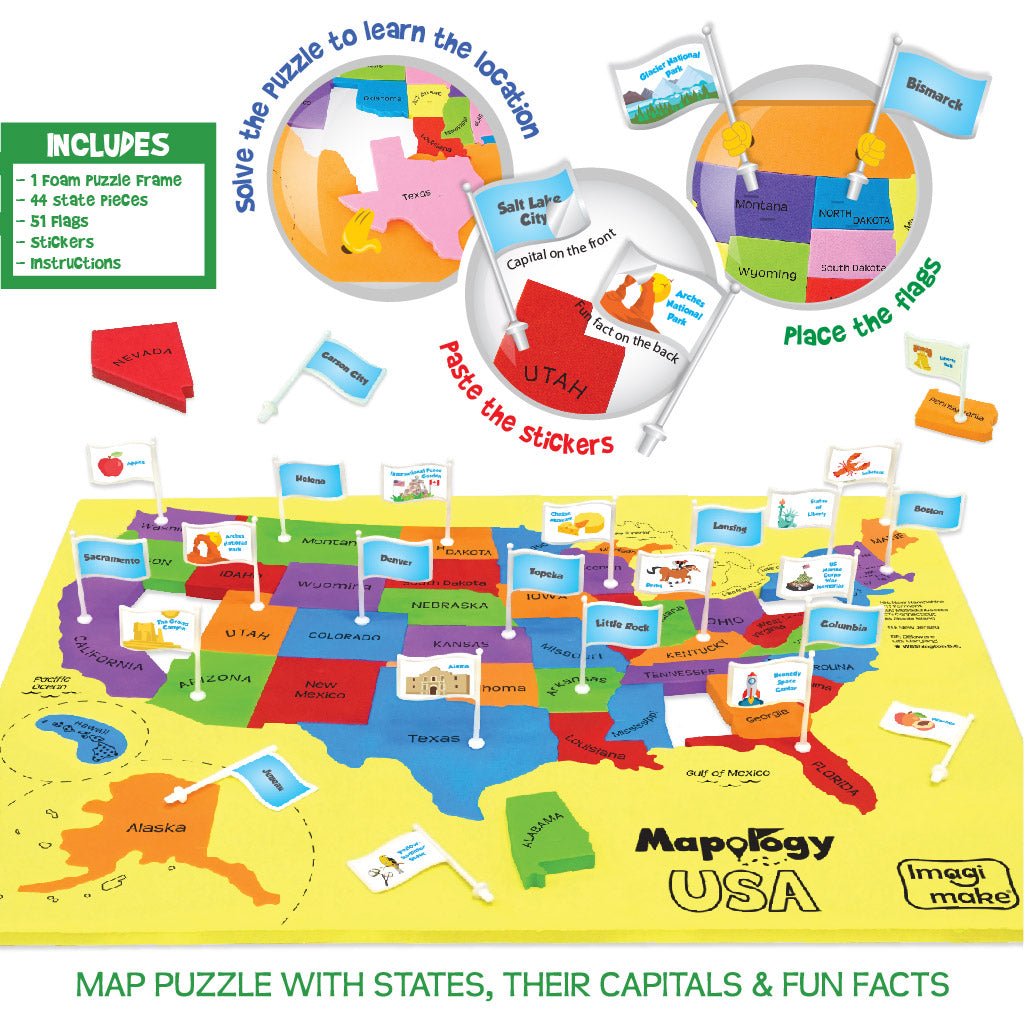 Imagimake Mapology USA puzzle harta 46 piese cu capitale