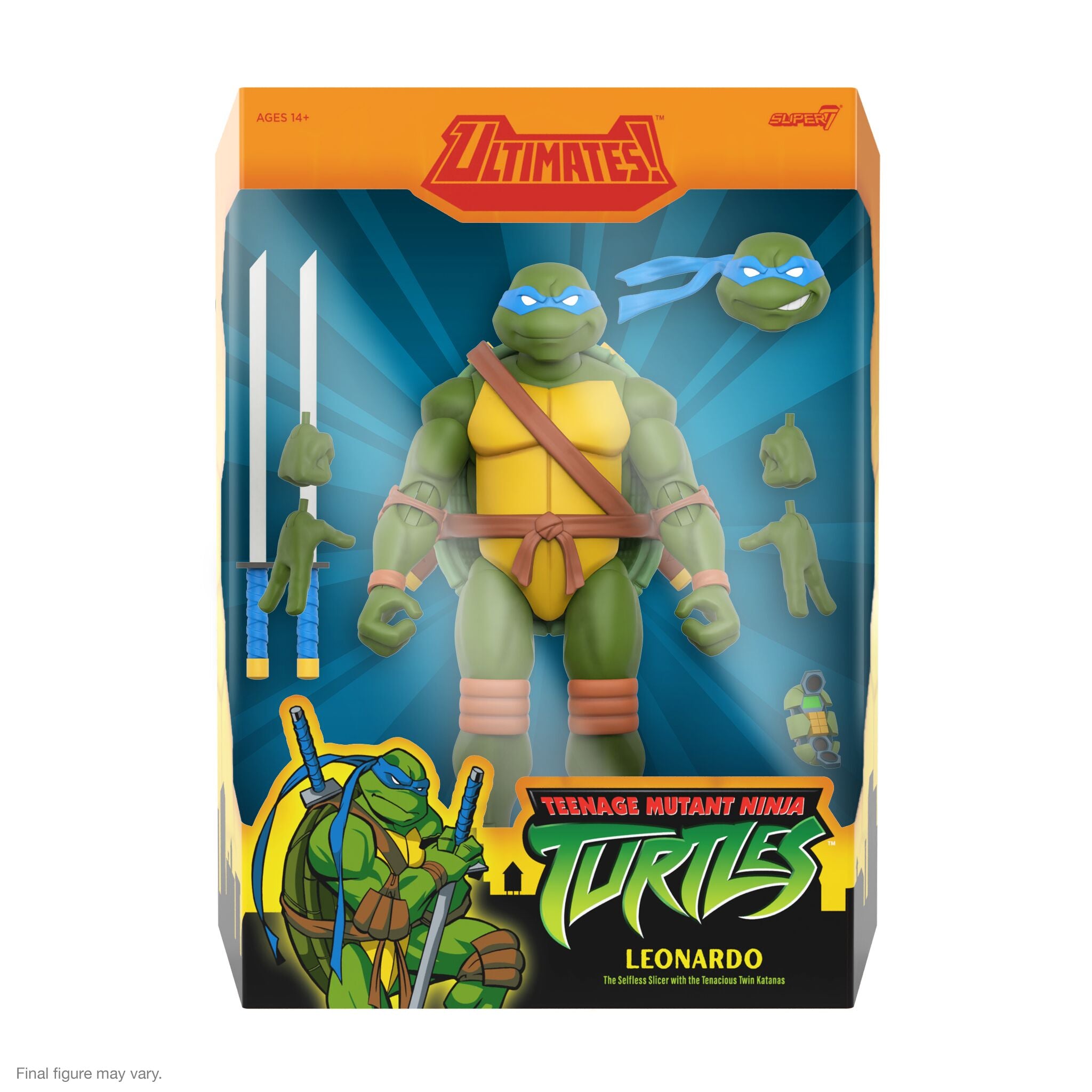 Super7 TMNT Ultimates figurina Leonardo 2003 cu katane 18 cm