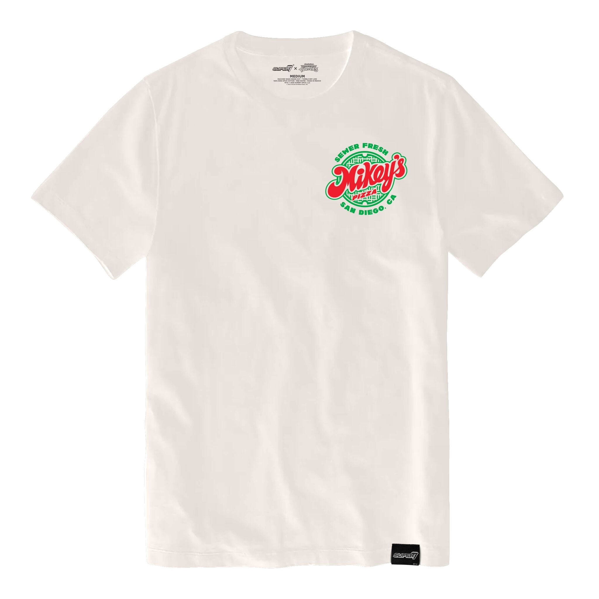 Super7 TMNT Mikey Pizza tricou bumbac alb