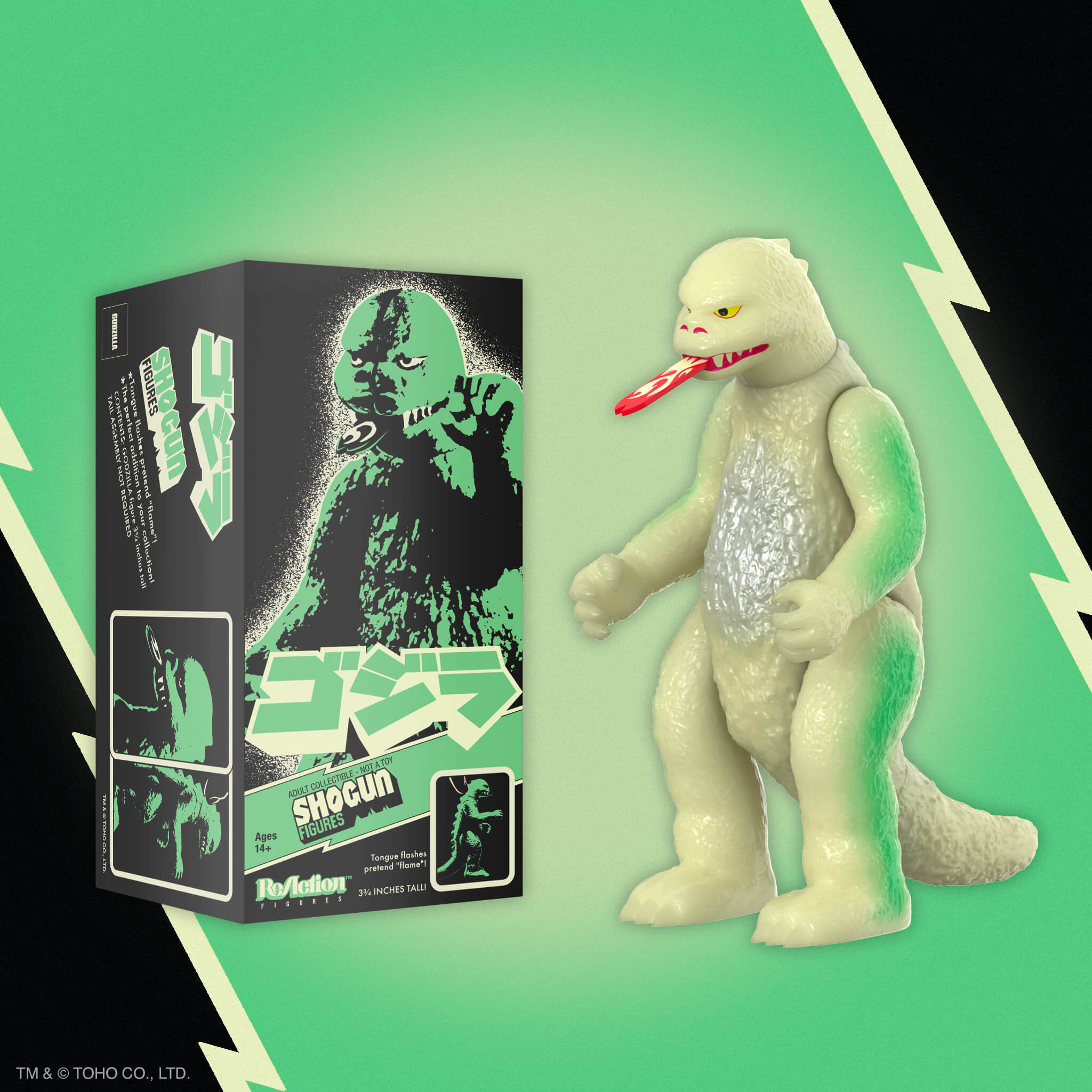 Super7 ReAction Shogun Godzilla figurină fosforescentă argintie