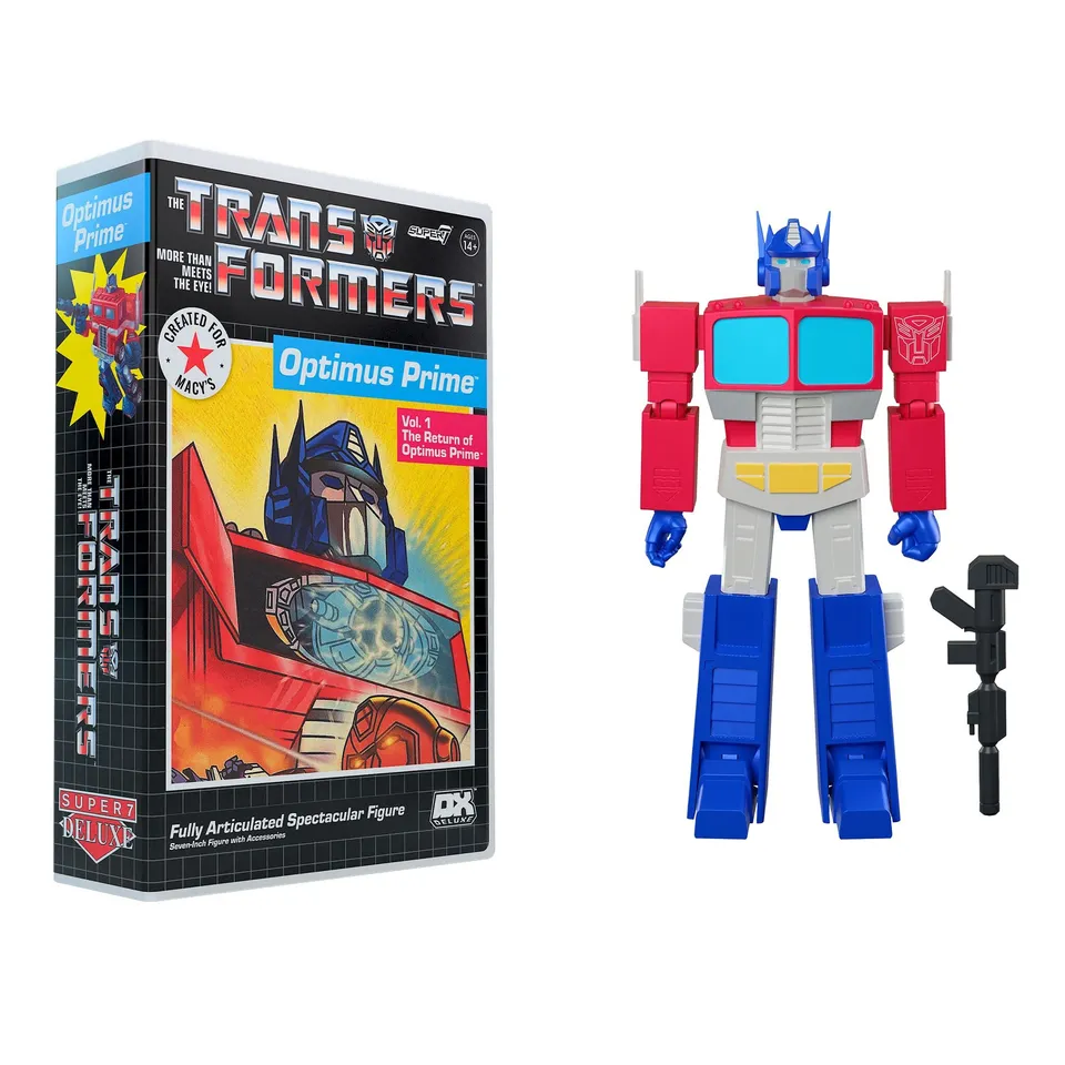 Super7 Transformers Optimus Prime figurina Deluxe VHS